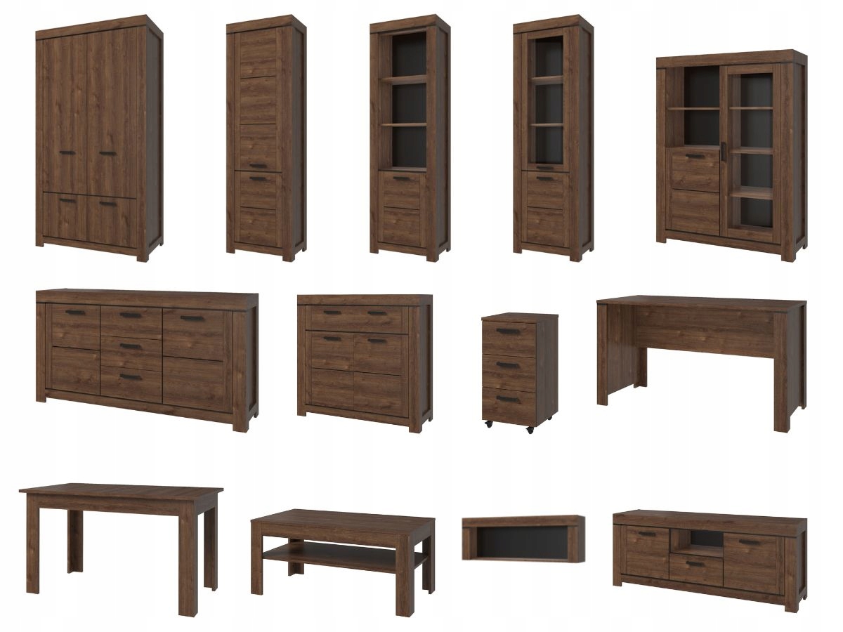 Otwarty WYSOKI REGAŁ do salonu dąb brązowy 1D Kolekcja Brass