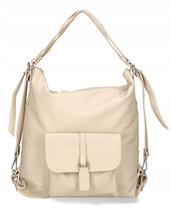 Torebka włoska Wore Plecak Model 2w1 Skóra Naturalna Vera Pelle Beż