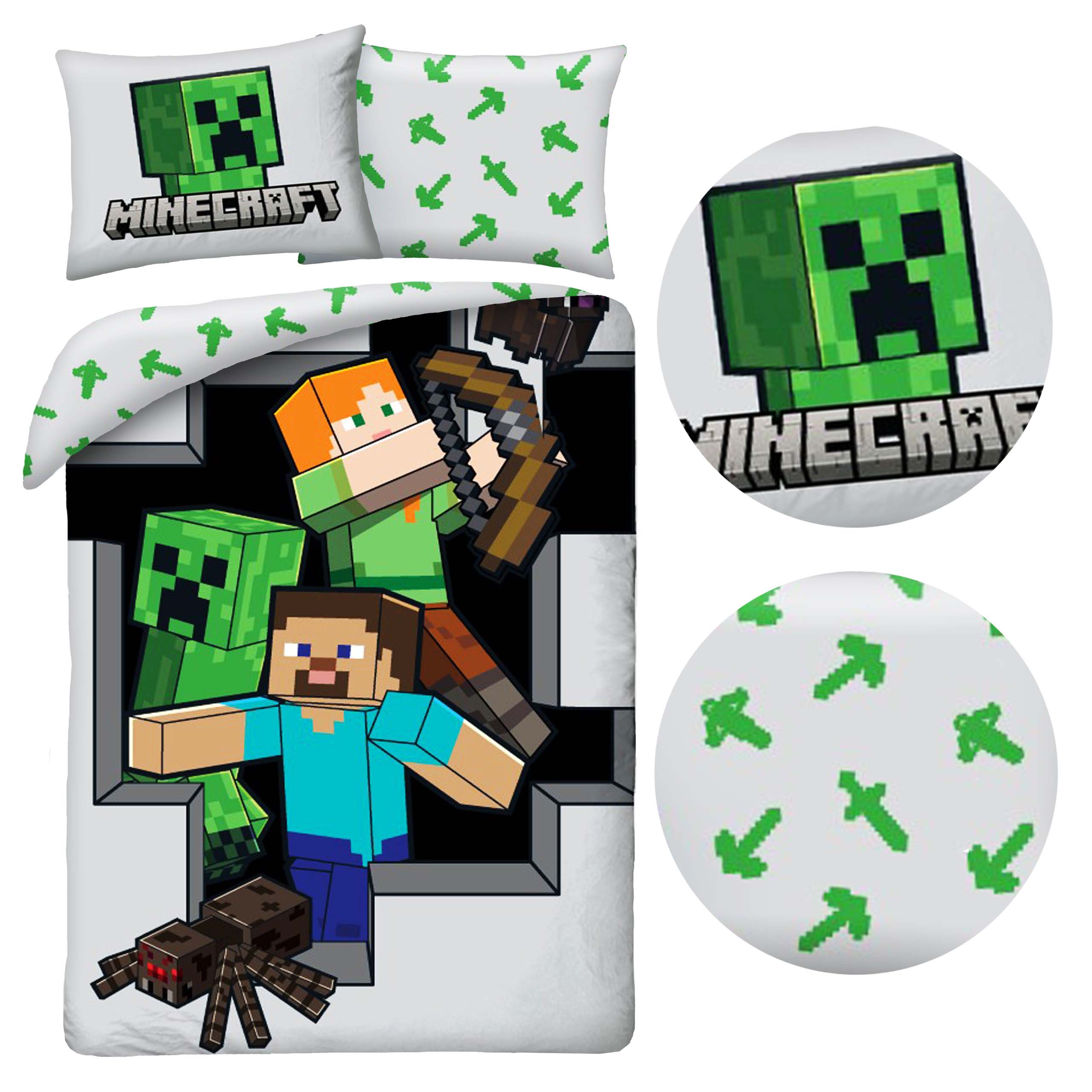 Komplet pościeli 140x200 100% Bawełna dla dziecka komplet Minecraft szary