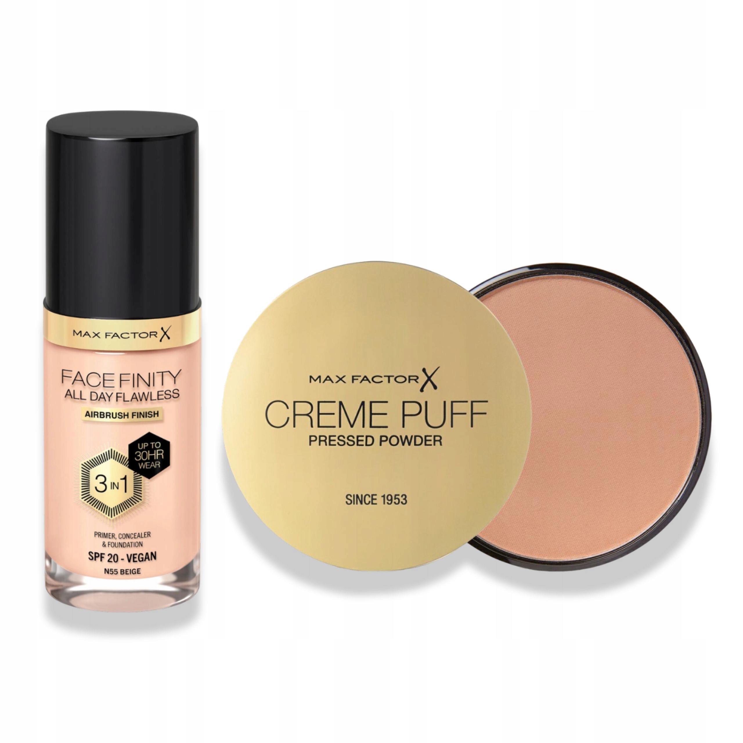 Podkład Max Factor Facefinity N55 Beżowy + Puder Creme Puff 05 Translucent