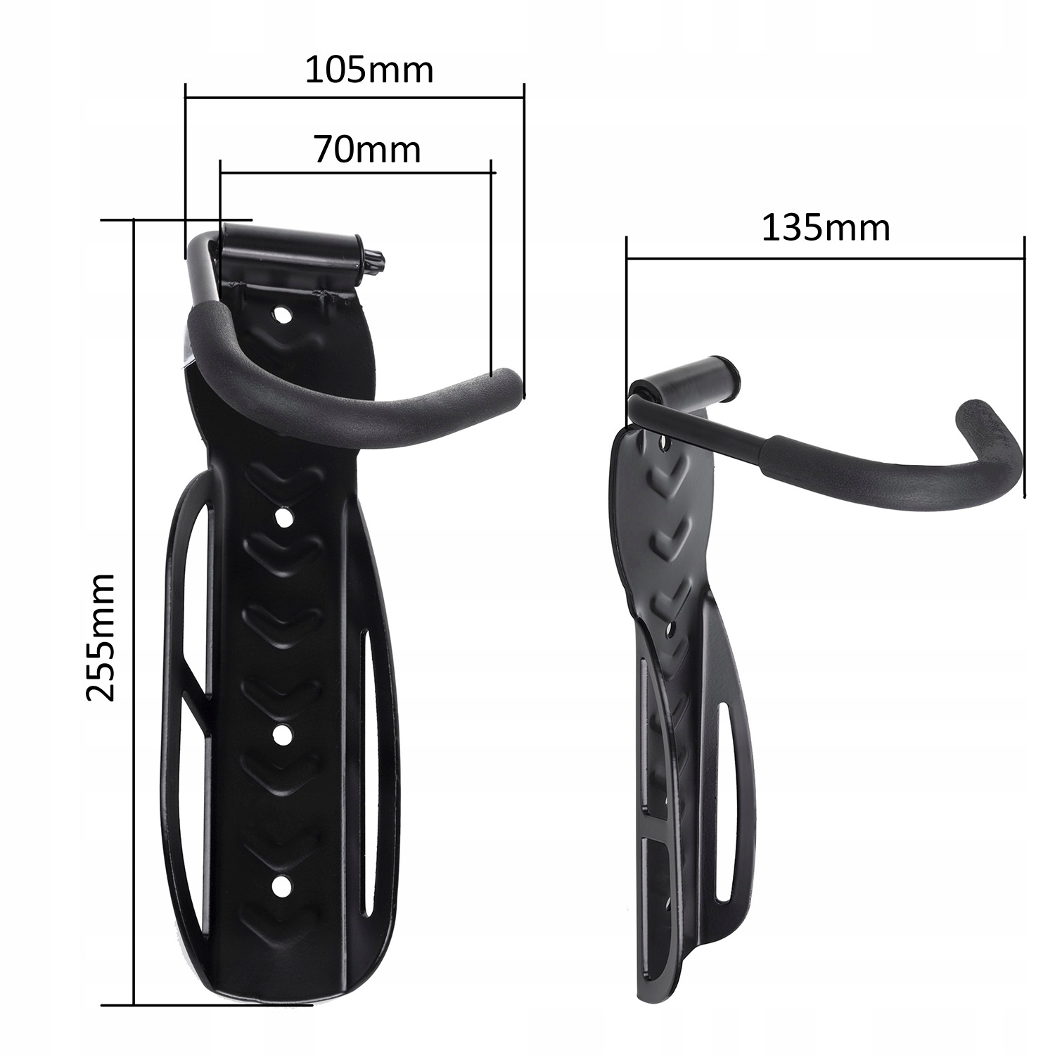 WIESZAK UCHWYT ROWEROWY ŚCIENNY STOJAK na ROWER CZARNY HAK + KOŁKI i WKRĘTY Materiał dominujący metal