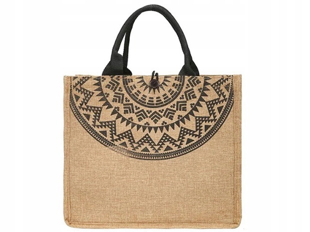 TOREBKA Beżowa Czarna Płócienna Tkana Boho A4 Marka Likado