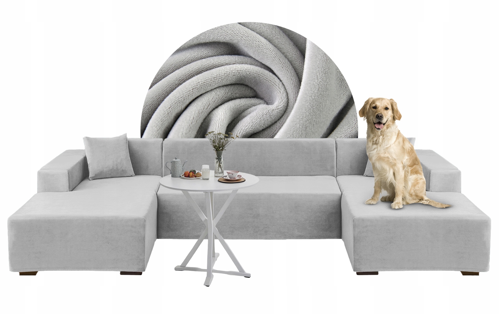 Sada potahů na rohovou sedací soupravu ve tvaru U 2+3+4 místná, Světle šedá Velur