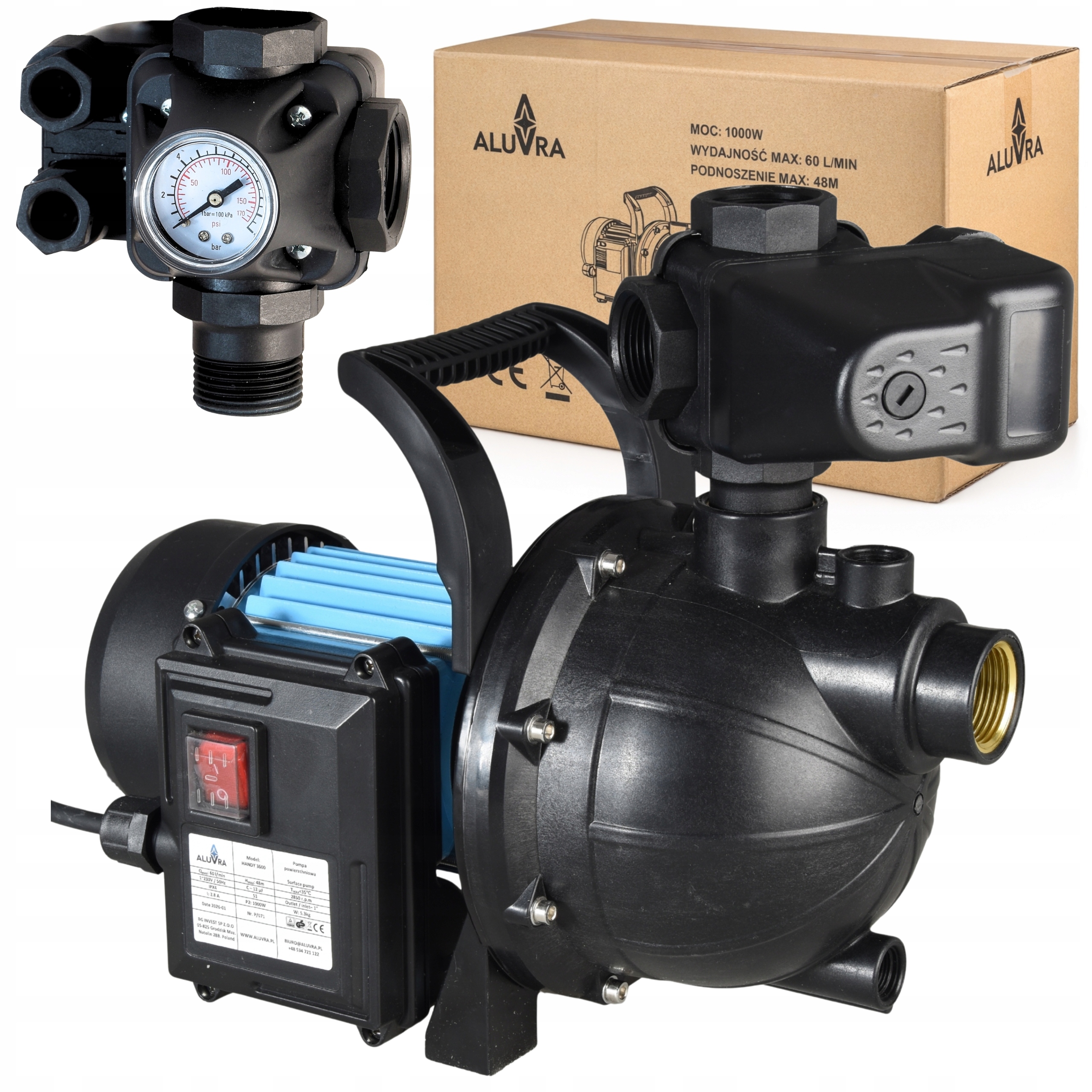 Pumpa S Držiakom Príslušenstvo na vodu pre hydroforovú záhradu 3600 l/h Výkonná 1000 W