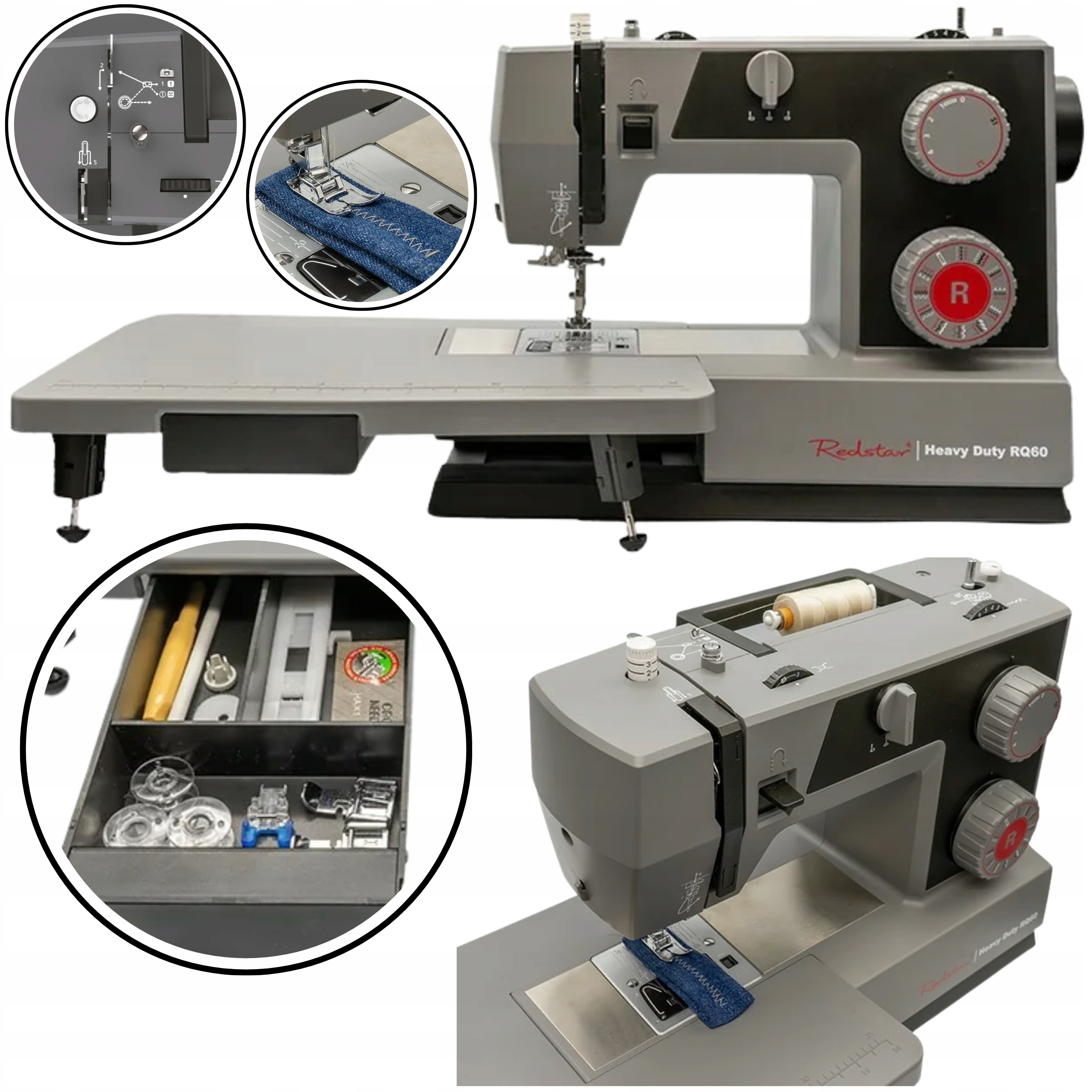 Maszyna do szycia domowa mechaniczna mocna Redstar Heavy Duty RQ60 Stolik