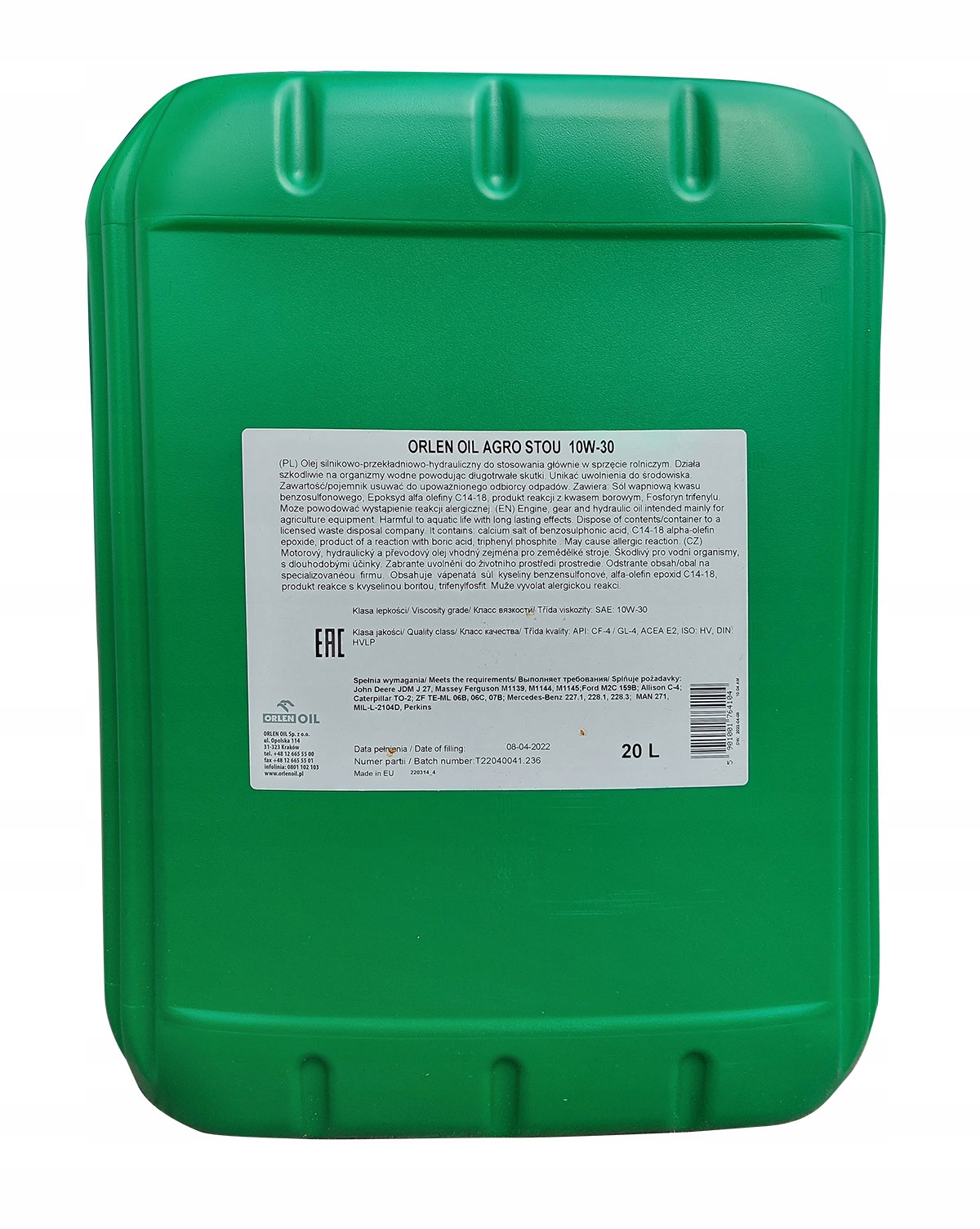 Масло Orlen AGRO STOU 10W-30, op. 20L + безкоштовно