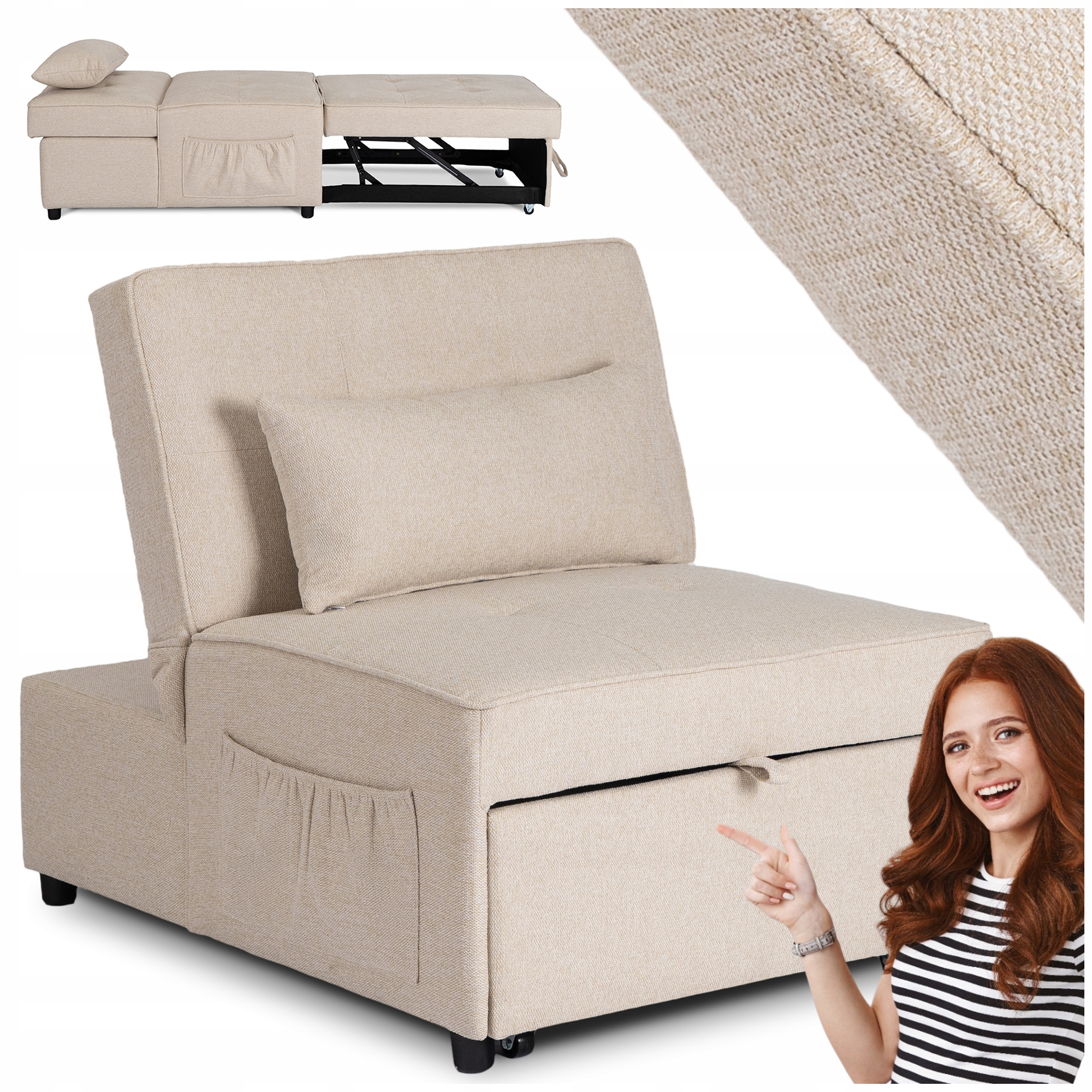 Americká rozkládací pohovka pro spaní a obývací pokoj Iberis, béžová