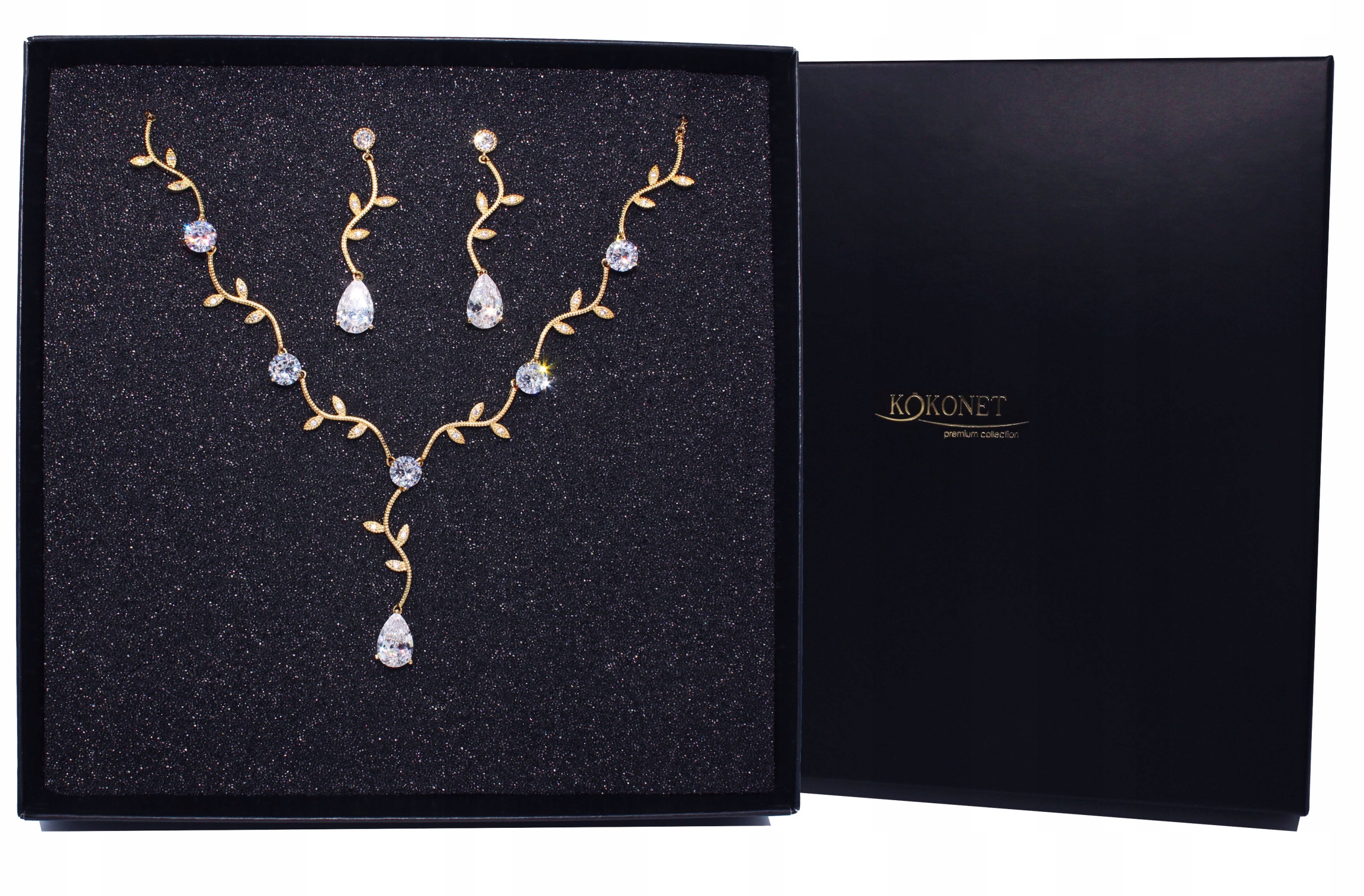 Zestaw biżuterii złoty ślubny KOLCZYKI naszyjnik