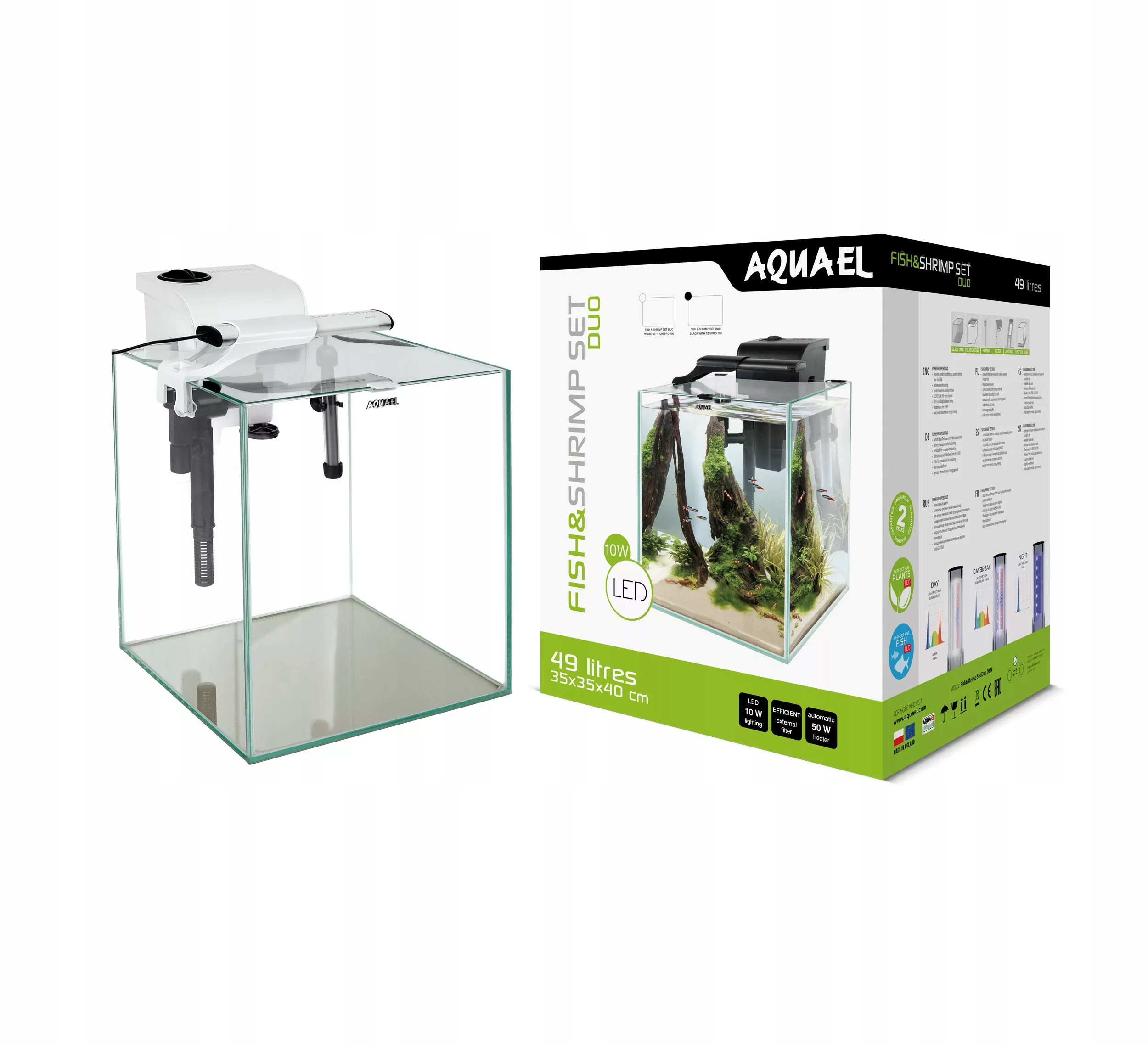 Aquael Fish&Shrimp Set Duo 49L biały akwarium Led filtr grzałka Fzn Pro 700