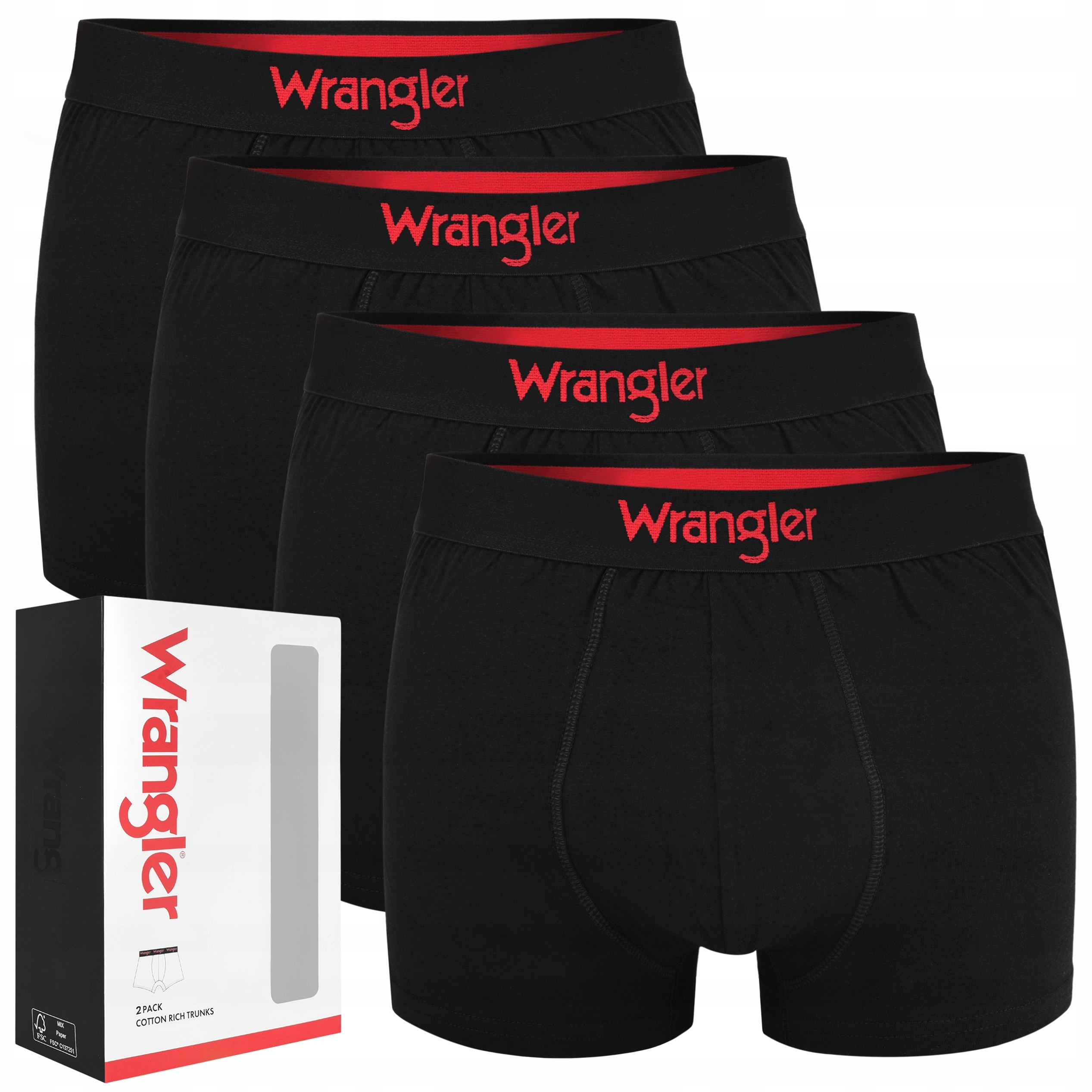 Wrangler Zestaw Bokserki Męskie 22055 Czarny Bawełna 4 pak Roz. M