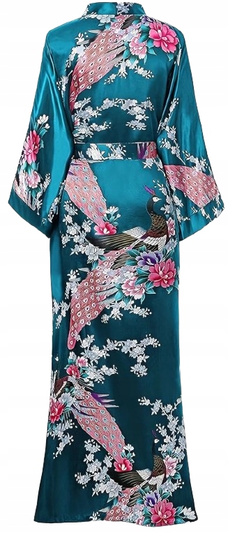 Dlouhý Župan Ze Saténu Páv Satén Kimono Elegantní Saténový Župan XL