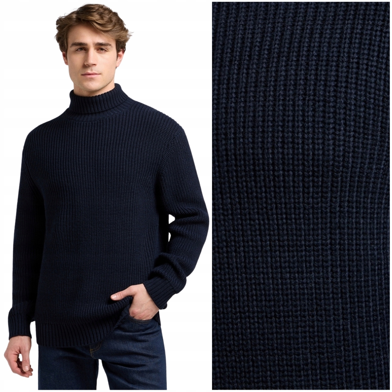 Lee Heavy Turtle Neck Rivet Navy silný tmavě modrý rolák pánský vlněný M
