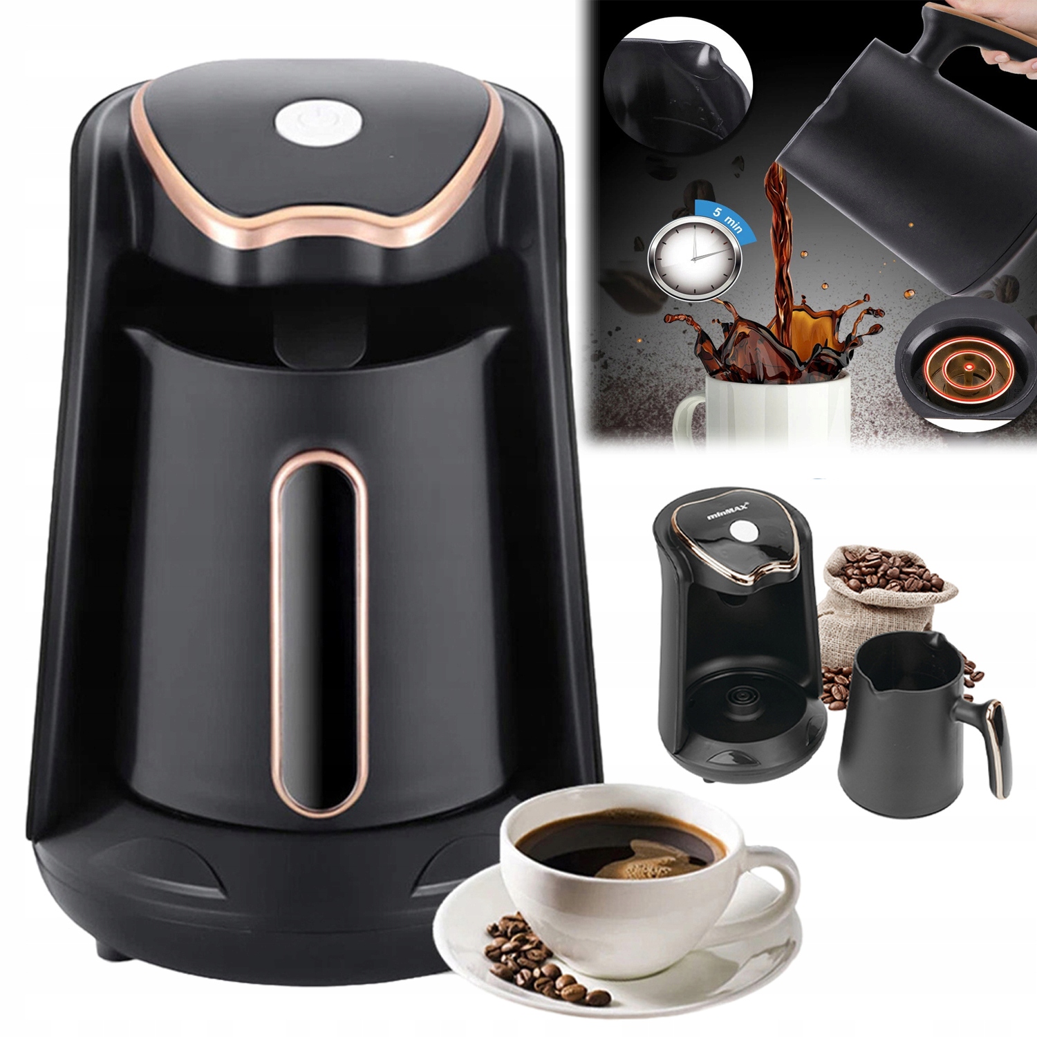 Kávovar 600 W 300 ml Rychlý ohřev pro kancelář i domácnost Černý Abs