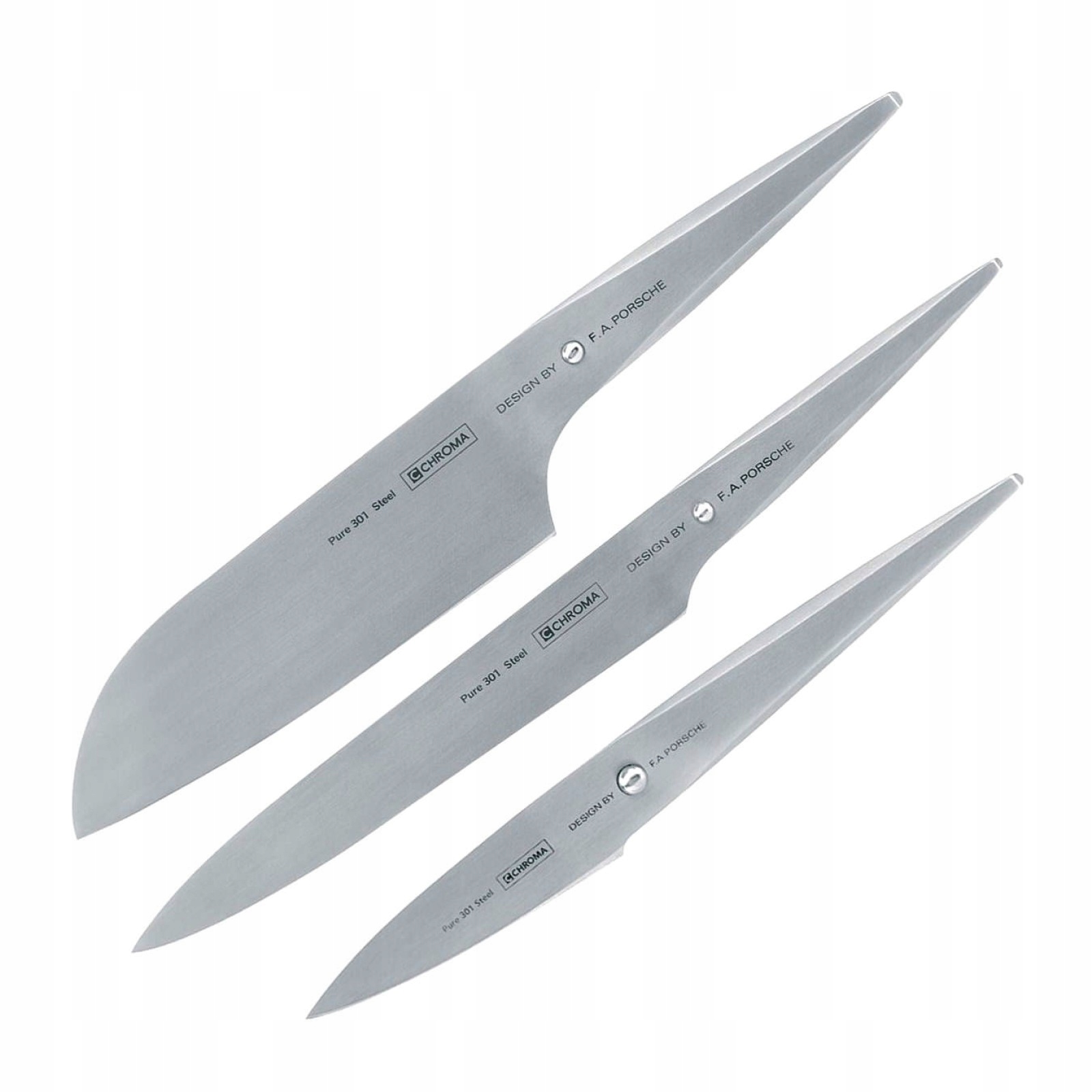 Chroma Type 301 Nôž Santoku, na plátkovanie, na lúpanie Sada 3 nožov