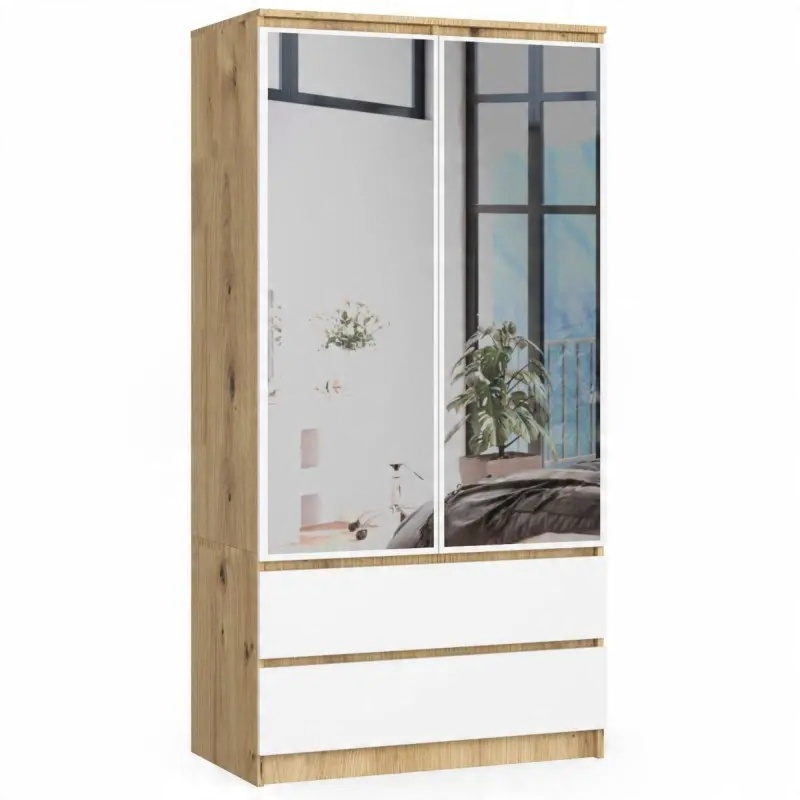 

Szafa S 90 cm 2D 2SZ z lustrem dąb artisan-biała