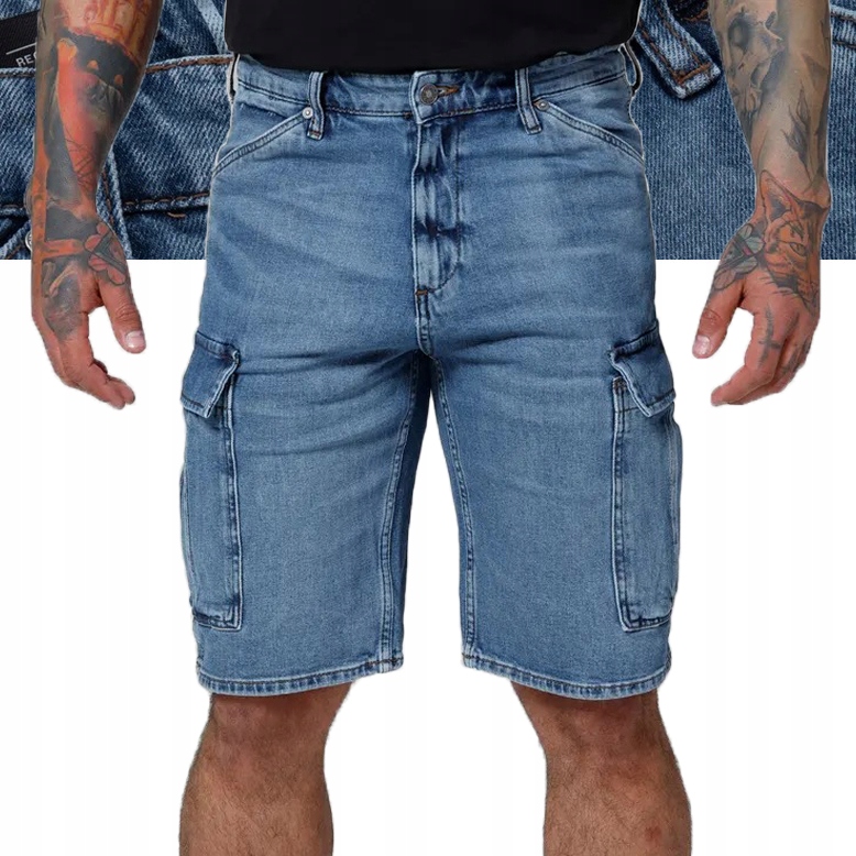 Męskie Szorty Jeansowe Bojówki Pitbull Classic Wash Deerhorn Spodenki Jeans
