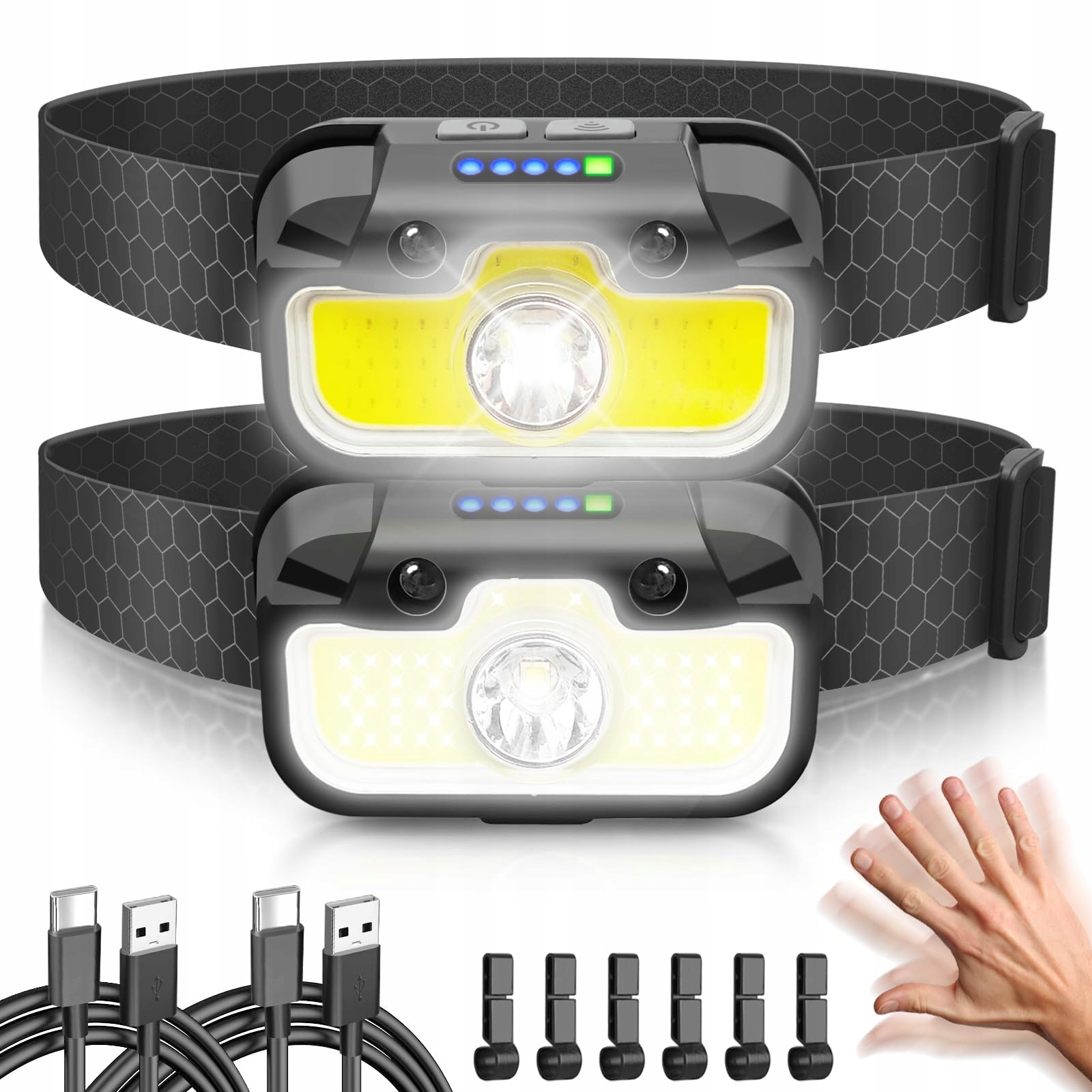 Hyted Latarka czołowa LED na USB Typ C 2000 lumenów 14 trybów IPX5