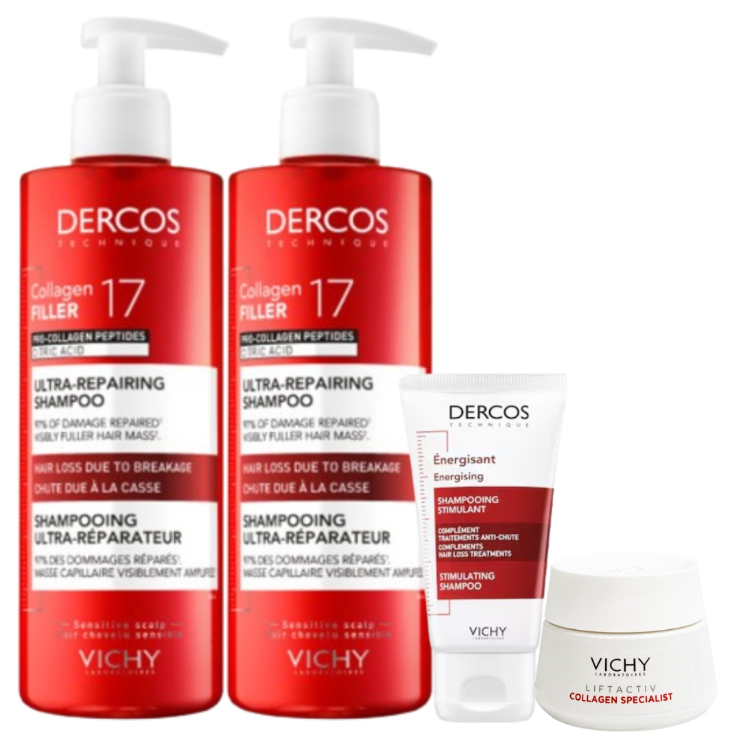 Vichy Dercos Collagen Filler 17 ultra-regenerujacy szampon 400ml 2-PAK