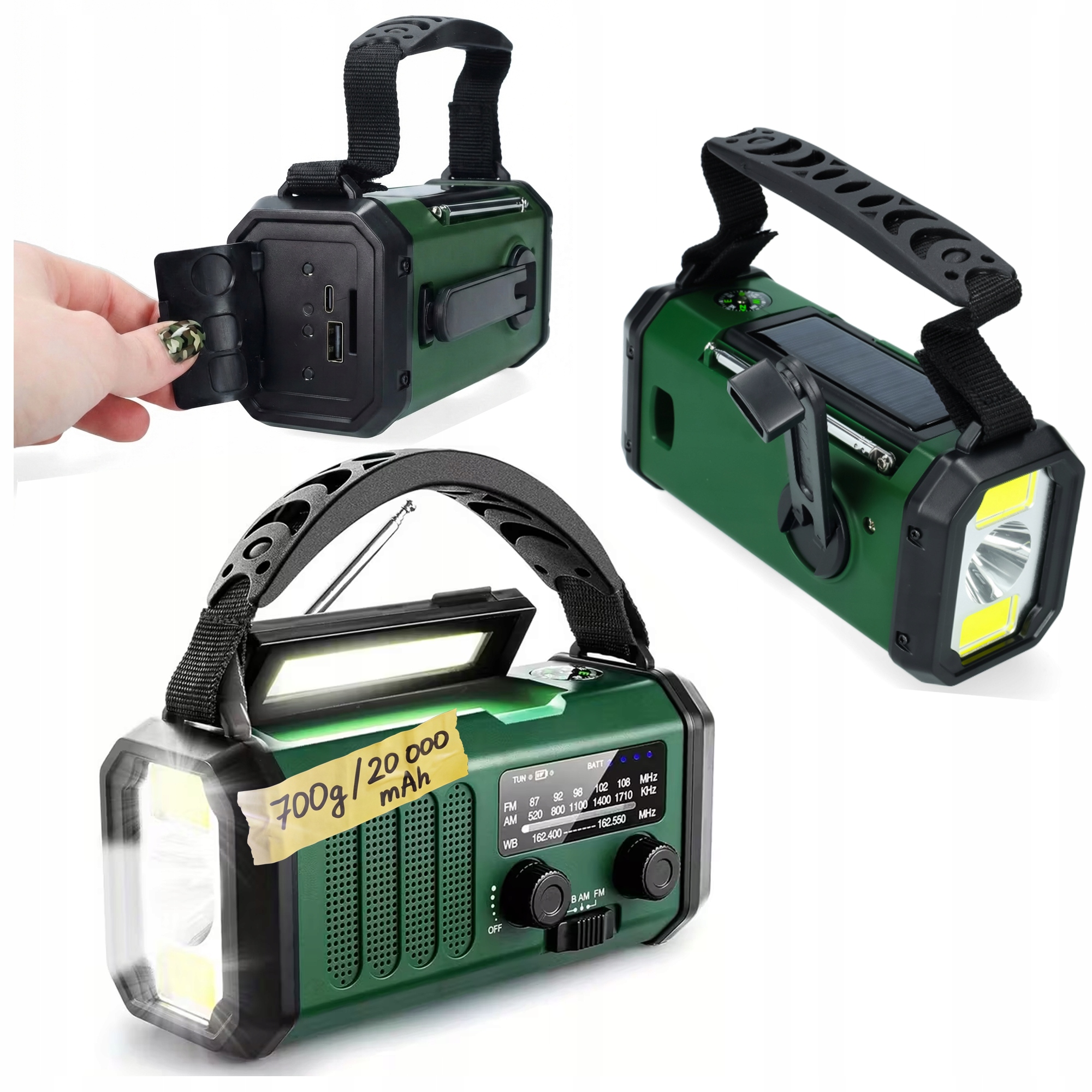 Nouzové Solární Rádio 20000 mAh Dynamo Powerbank Korbka Sos Svítilna Na Ryby