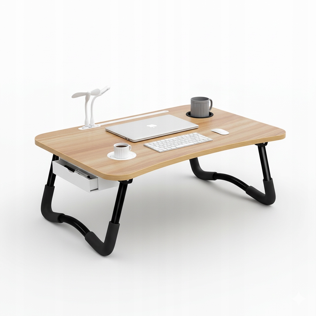 Skládací stolek pod notebook Dřevěný Akcesoria A Místo Pro Hrnek 60x40