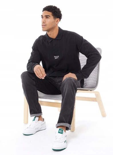 REEBOK KOSZULKA POLO CZARNA MĘSKA DŁUGI RĘKAW L 0A9A3_A* TŁA Dekolt inny