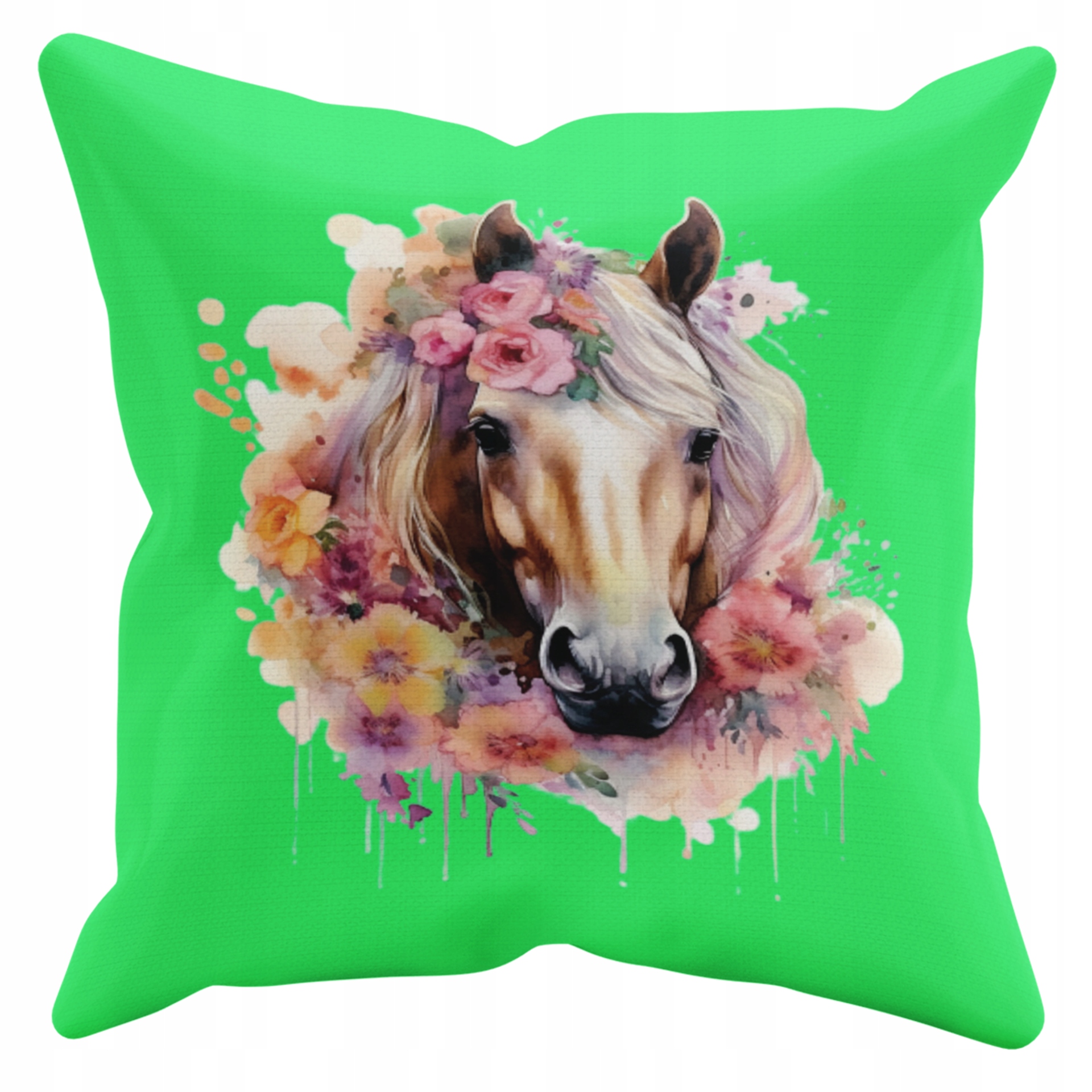 POSZEWKA NA PODUSZKĘ JAŚKA DO PRZEDSZKOLA KONIE KONIK + IMIĘ GRATIS Kolor dominujący odcienie zieleni