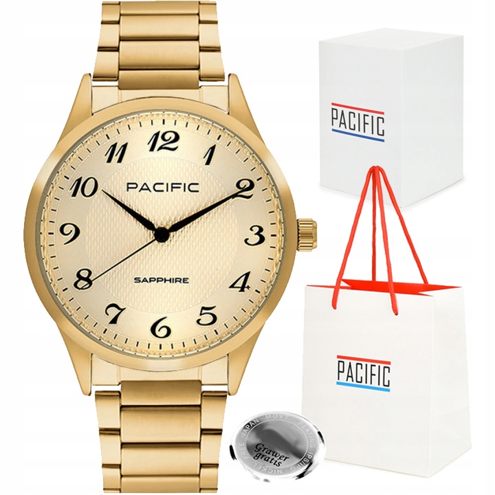 Pánské hodinky Pacific Ocelový Náramek-safír-velké Číslice Gravírování