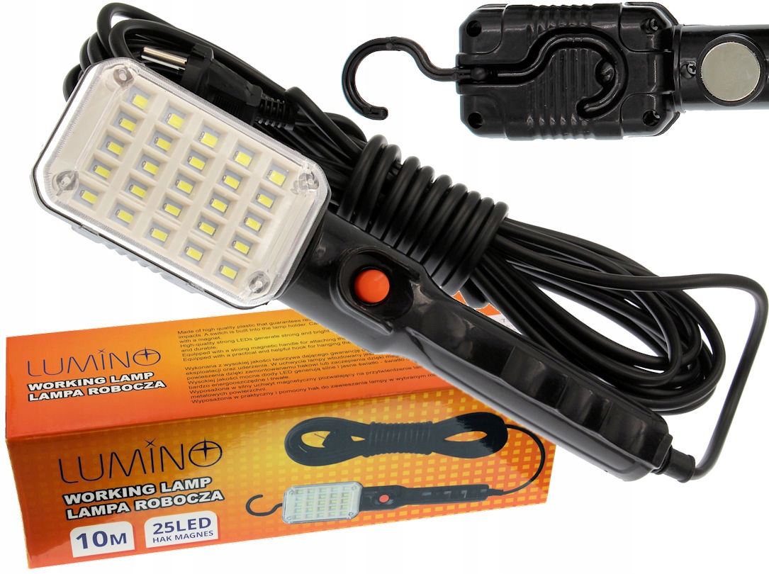 

Lampa Warsztatowa 25 Led 230V Magnes Hak 10M Garaż