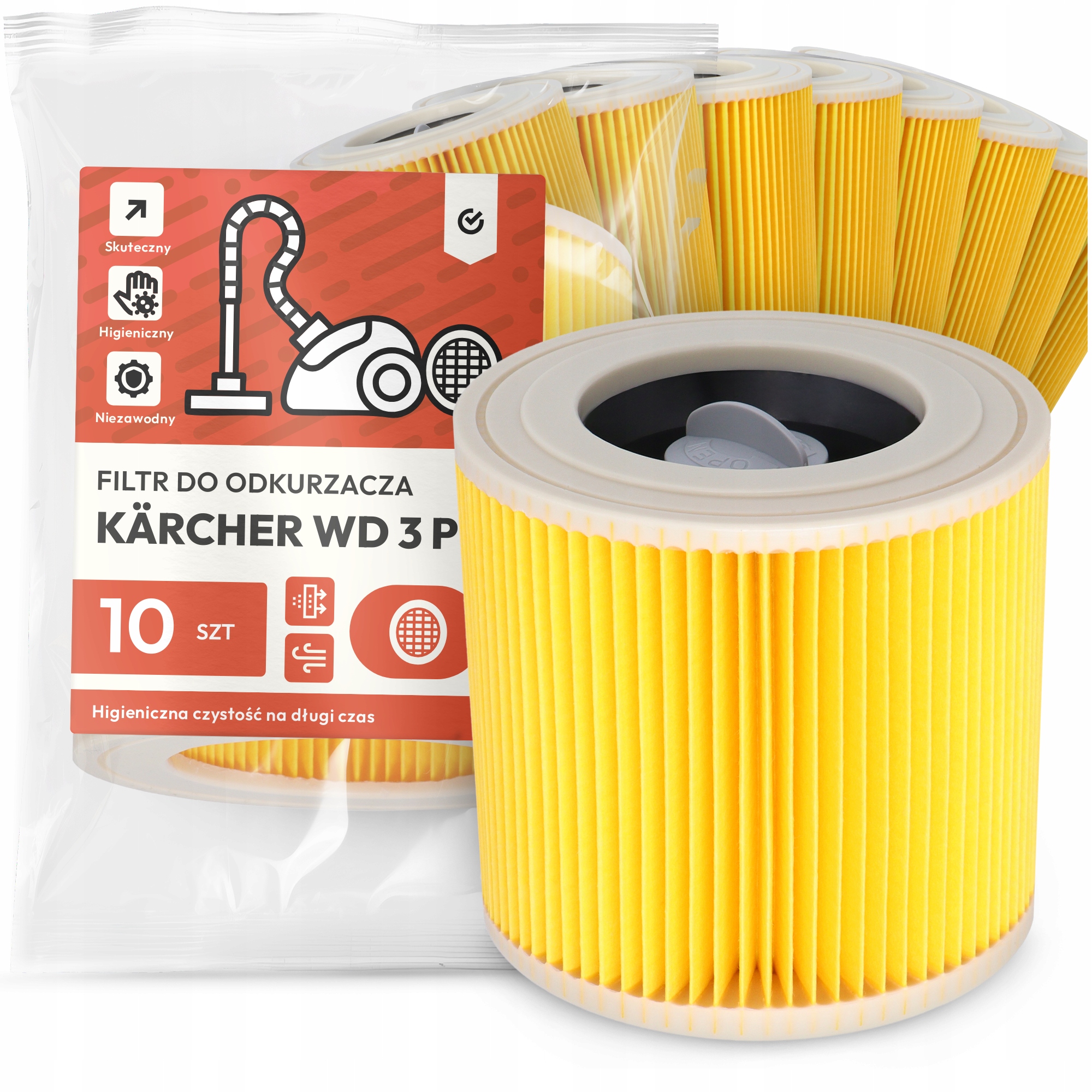 10 x Filtr Pro Vysavač Kärcher Wd 3 P Vzduch Výkonný Náhradní Díl Em-w