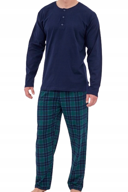 Pánské pyžamo Cornette 458/266 Owen vel. S (44) kostkované knoflíky námořnická modrá zelené