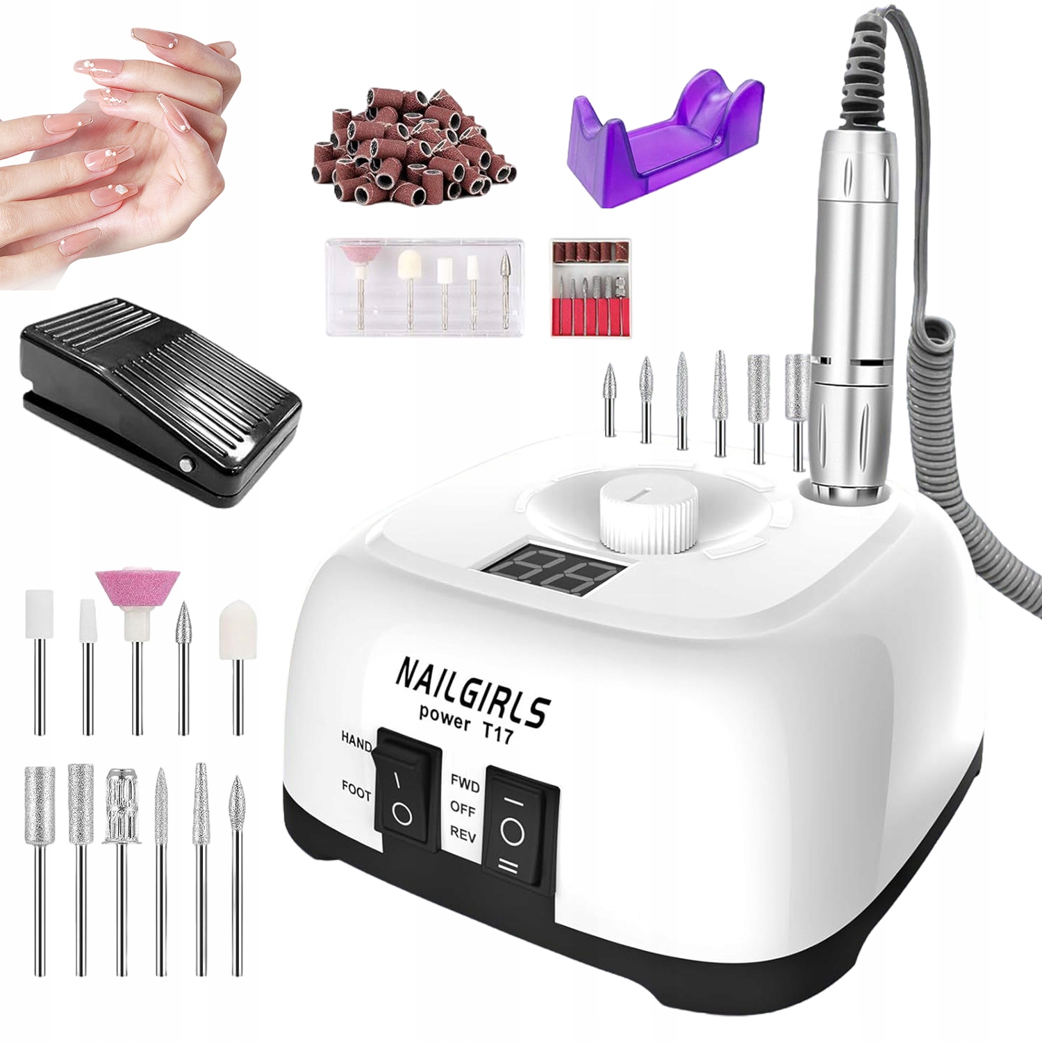 11V1 Bruska Na Nehty Profesionální Hliníková 35000RPM 170NM 220V LCD