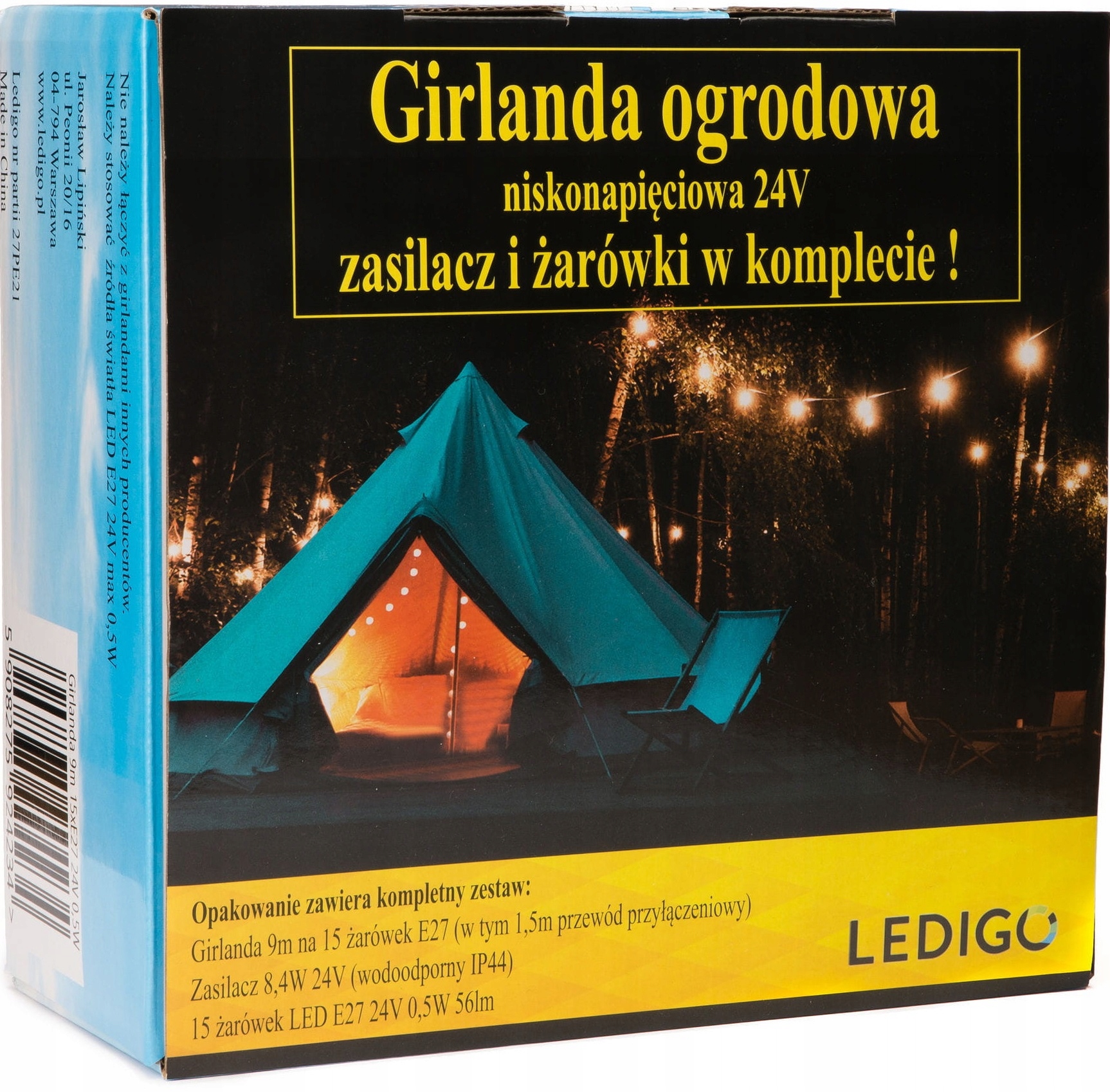 

Girlanda ogrodowa 9m 15żarówek 24V niskonapięciowa