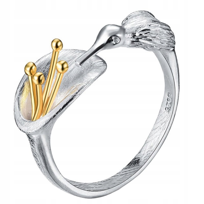 Prstýnek Prstýnek Regulovatelný Lilie Kolibřík Stříbro 925 Trusky