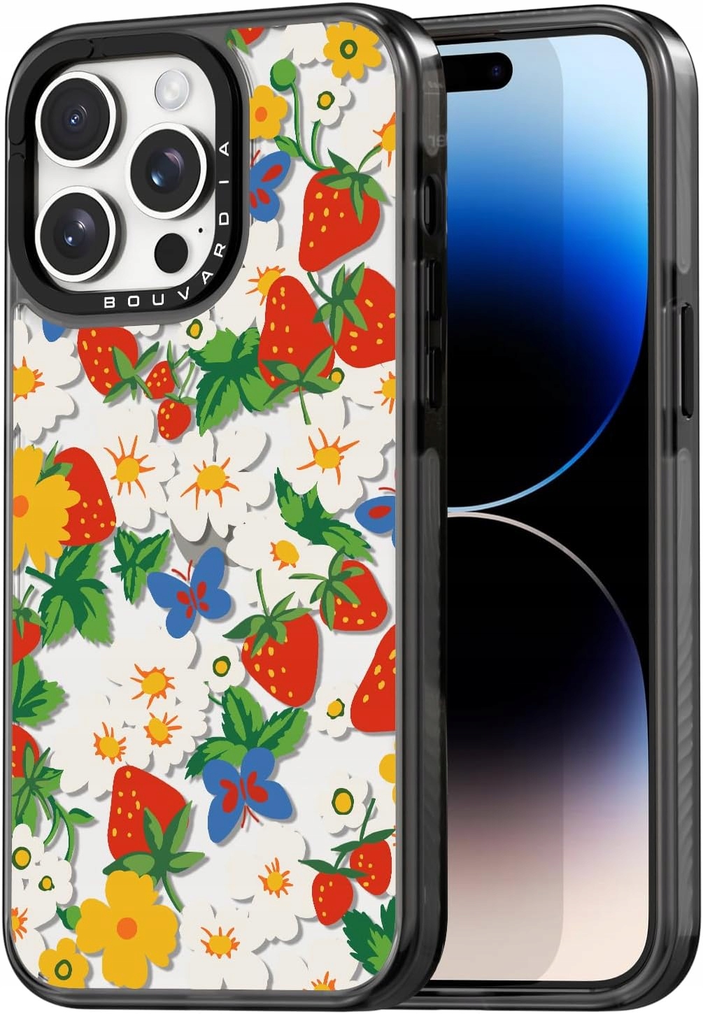 Etui Bouvardia do iPhone 15 z estetycznym wzorem truskawek