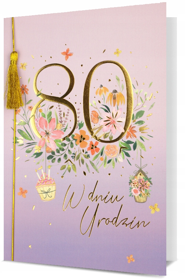 KARTKA NA URODZINY 80 OSIEMDZIESIĄTKA ZŁOCONA Z DODATKAMI HM 2964