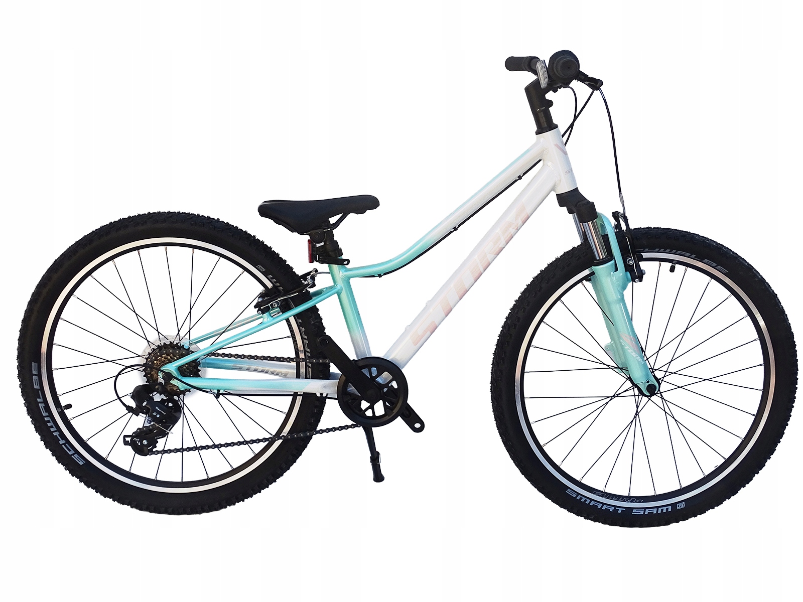 Rower 24 Queen Mtb Amortyzowany Shimano Aluminium Biało-turkusowy