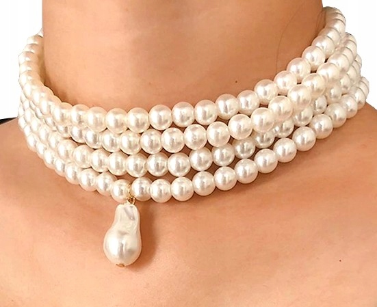 

Damski Złoty Naszyjnik choker multi perły szeroki