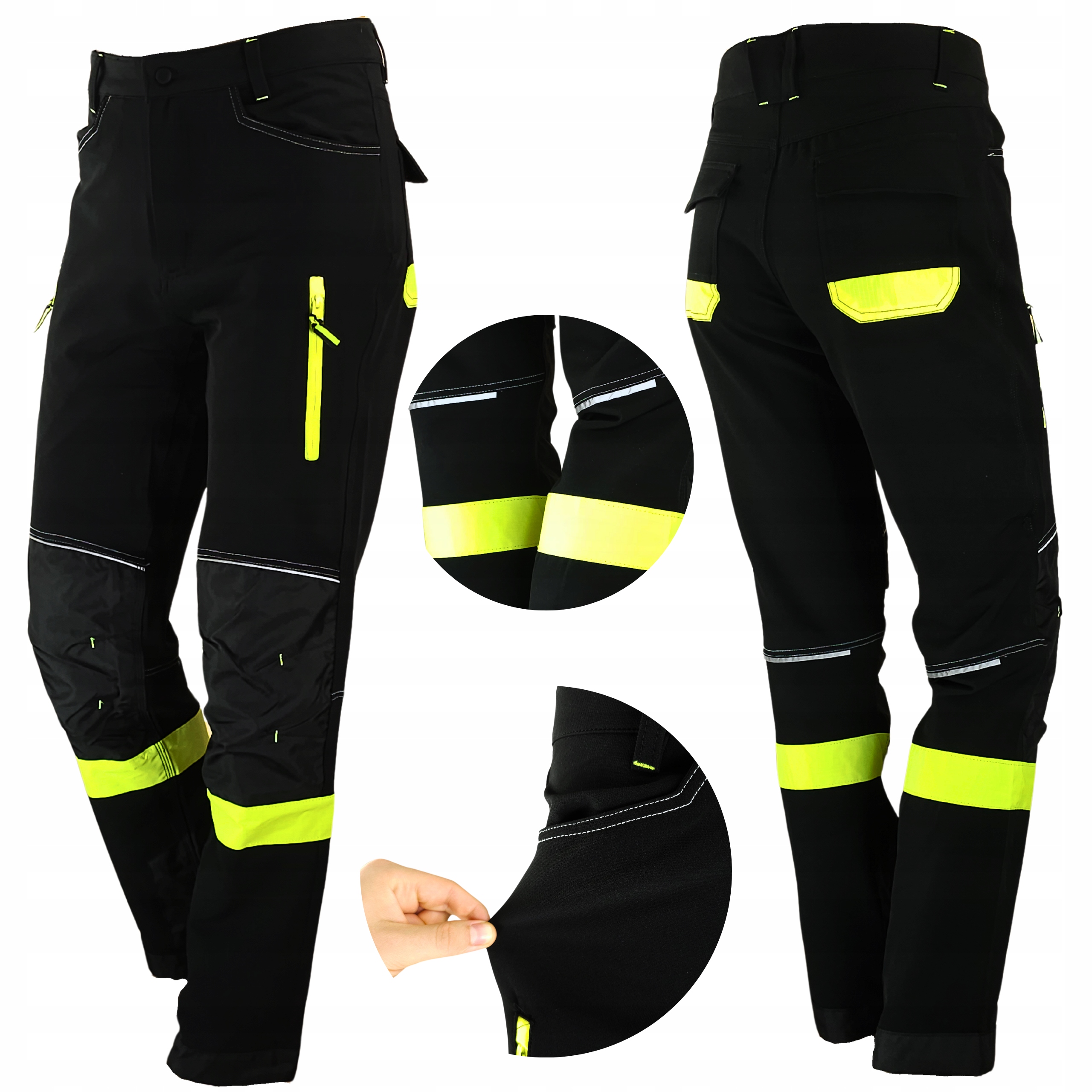 Pánské pracovní kalhoty Bozp silné Elastické Softshellové Reflexní Neonové