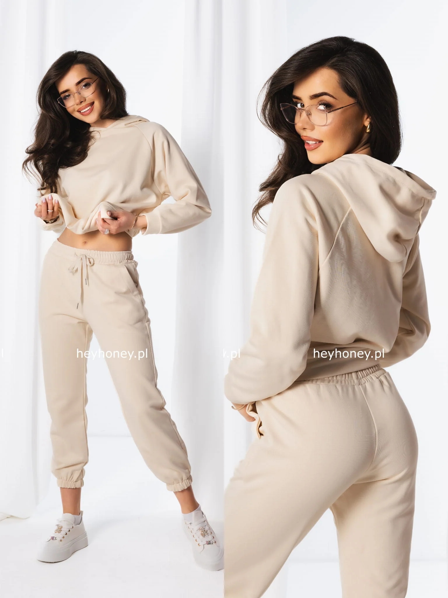 Teplákovka bavlněný s kapucí a stahovacími šňůrkami béžový Melody Univerzální