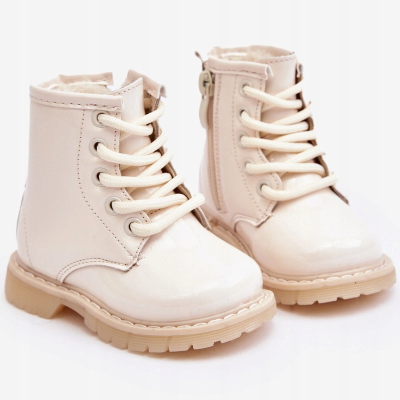 DZIECIĘCE BOTKI LAKIEROWANE Z SUWAKIEM BEŻOWE 22