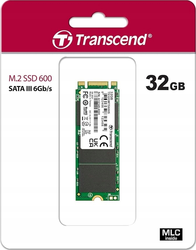 Transcend 32 Gb M.2 2260 600S MLC Sata III B+m Key Dysk Ssd Industrial