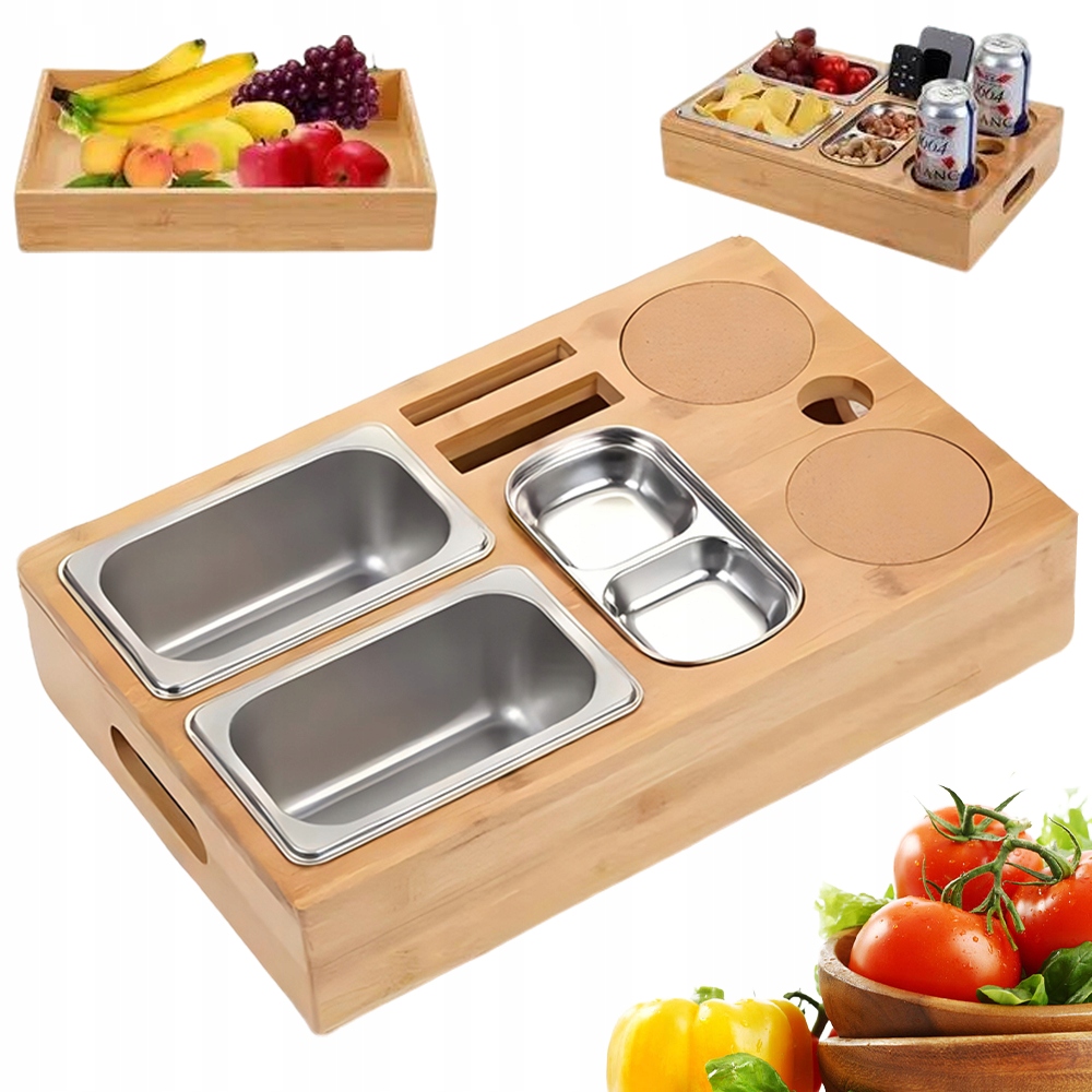 Organizér Ze Dřeva A Nerezové Oceli S Víkem Na Nápoje