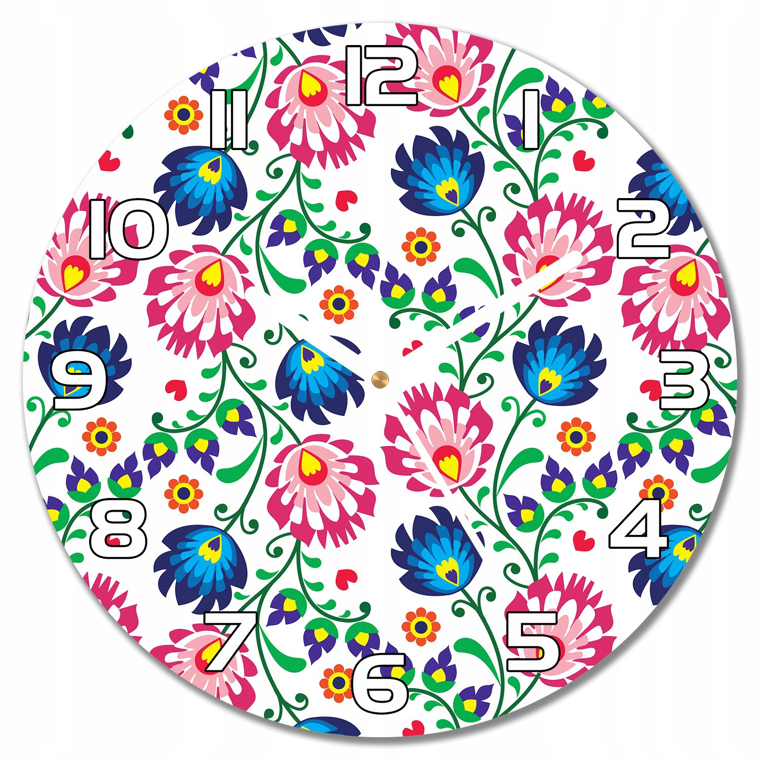 

Cichy ścienny szklany zegar Polski folk f30 cm