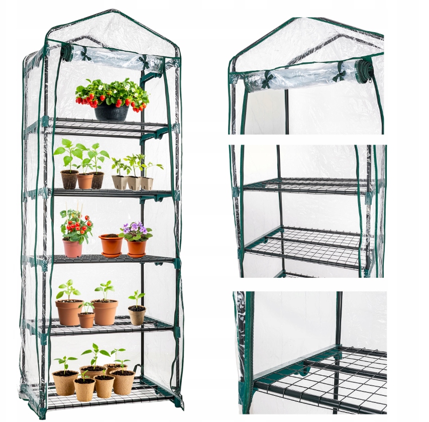 Mini zahradní balkonový skleník 5 polic Geko 195x70x50 cm fólie Pvc