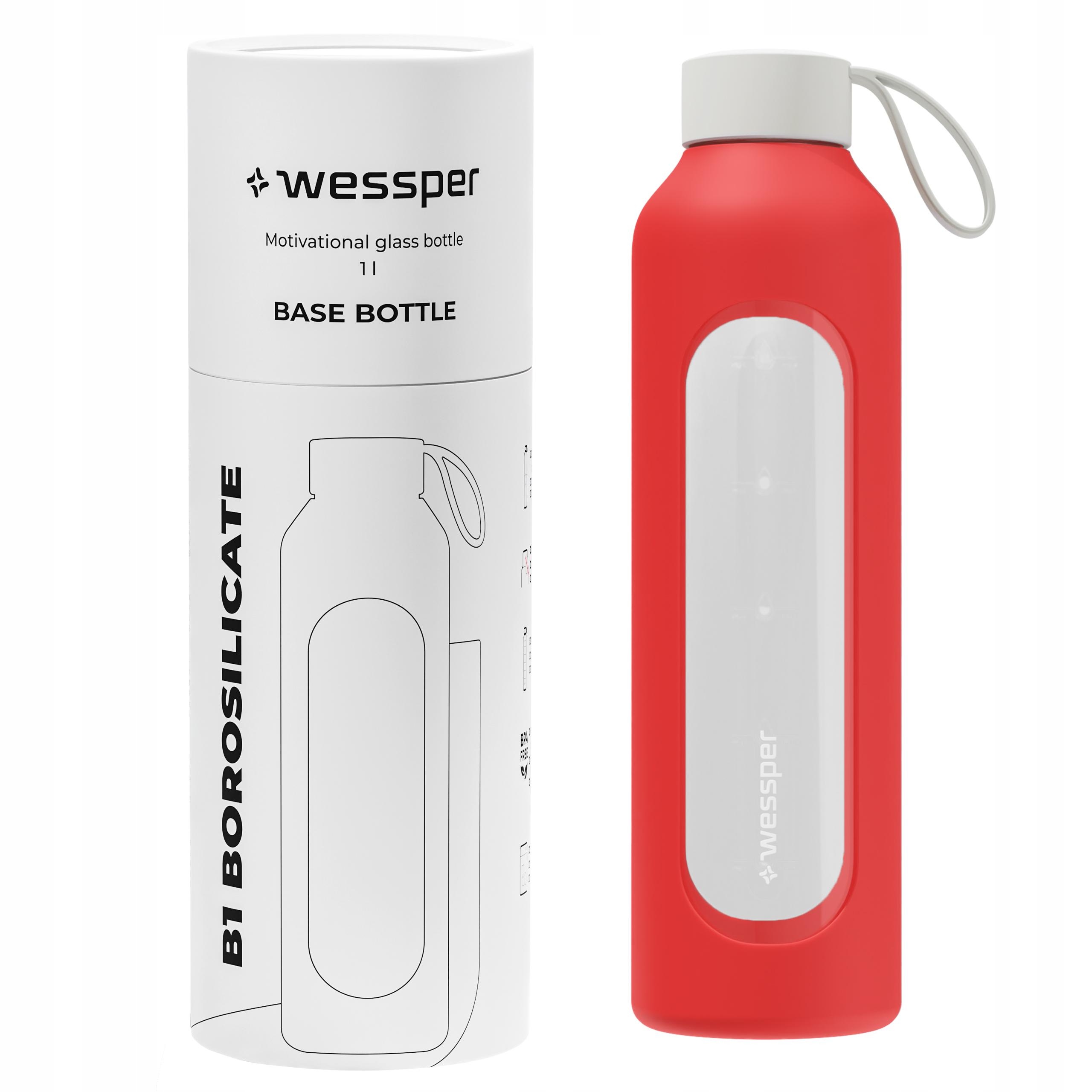 Szklana butelka na wodę 1l Wessper B1 Borosilicate Poppy