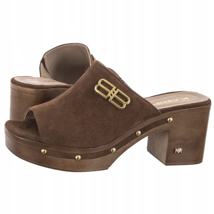 Kožené boty Dámské Nazouváky na podpatku Karino Hnědé 5093