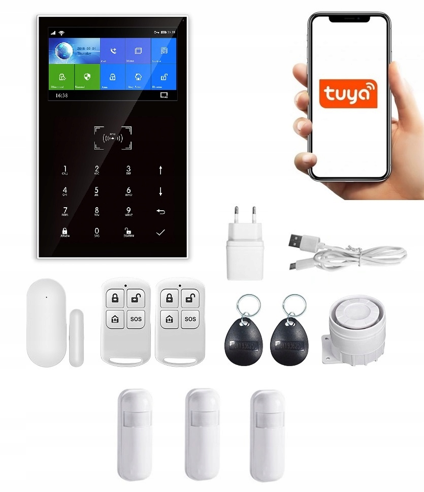 Bezdrôtový LCD Alarm 4.3" Gsm WiFi Tuya Smart V Poľštine 3xPIR