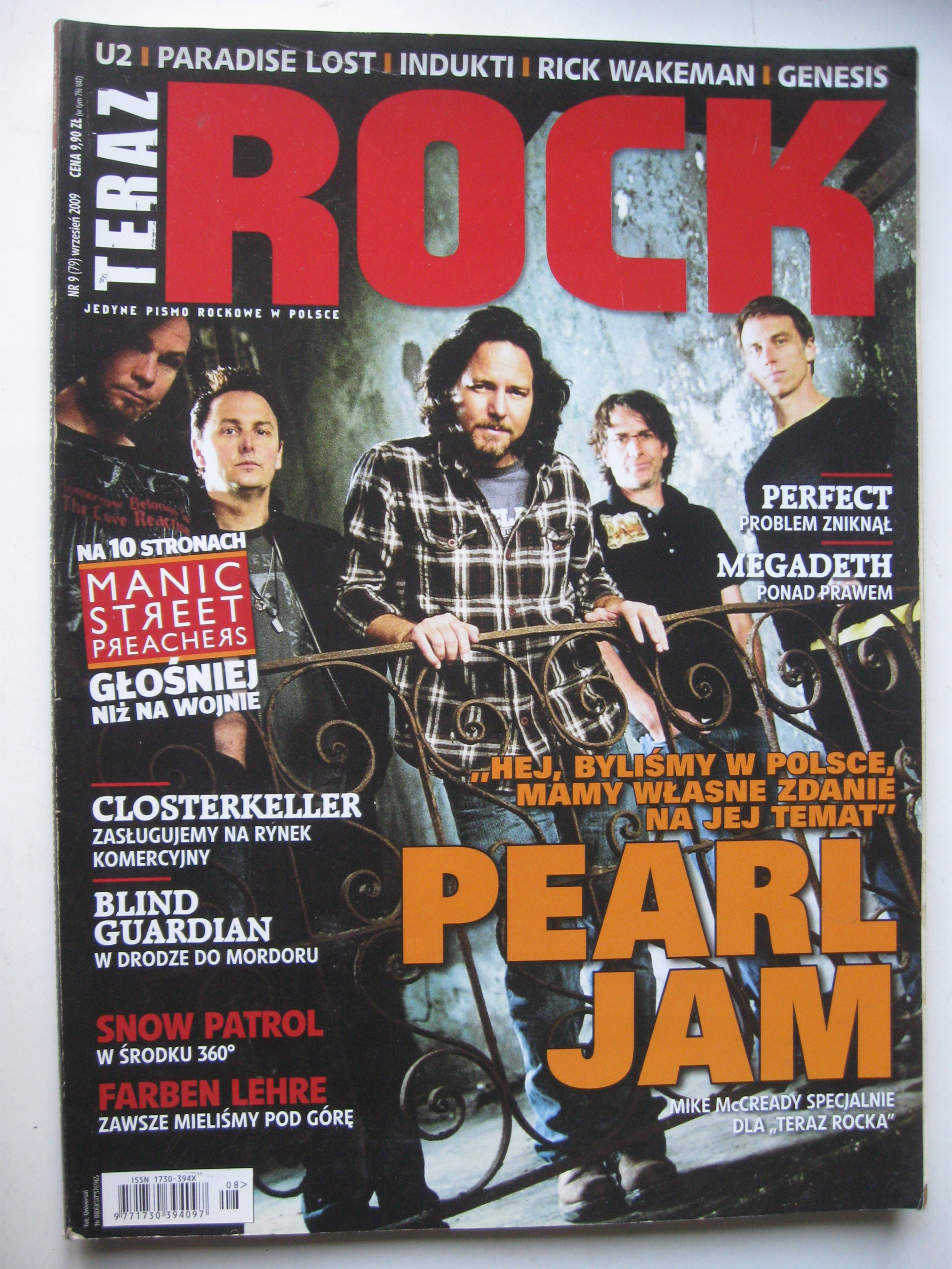 TERAZ ROCK Closterkeller, Pearl Jam, U2, Maniac Street, - 9/2009 ISSN 1730394X