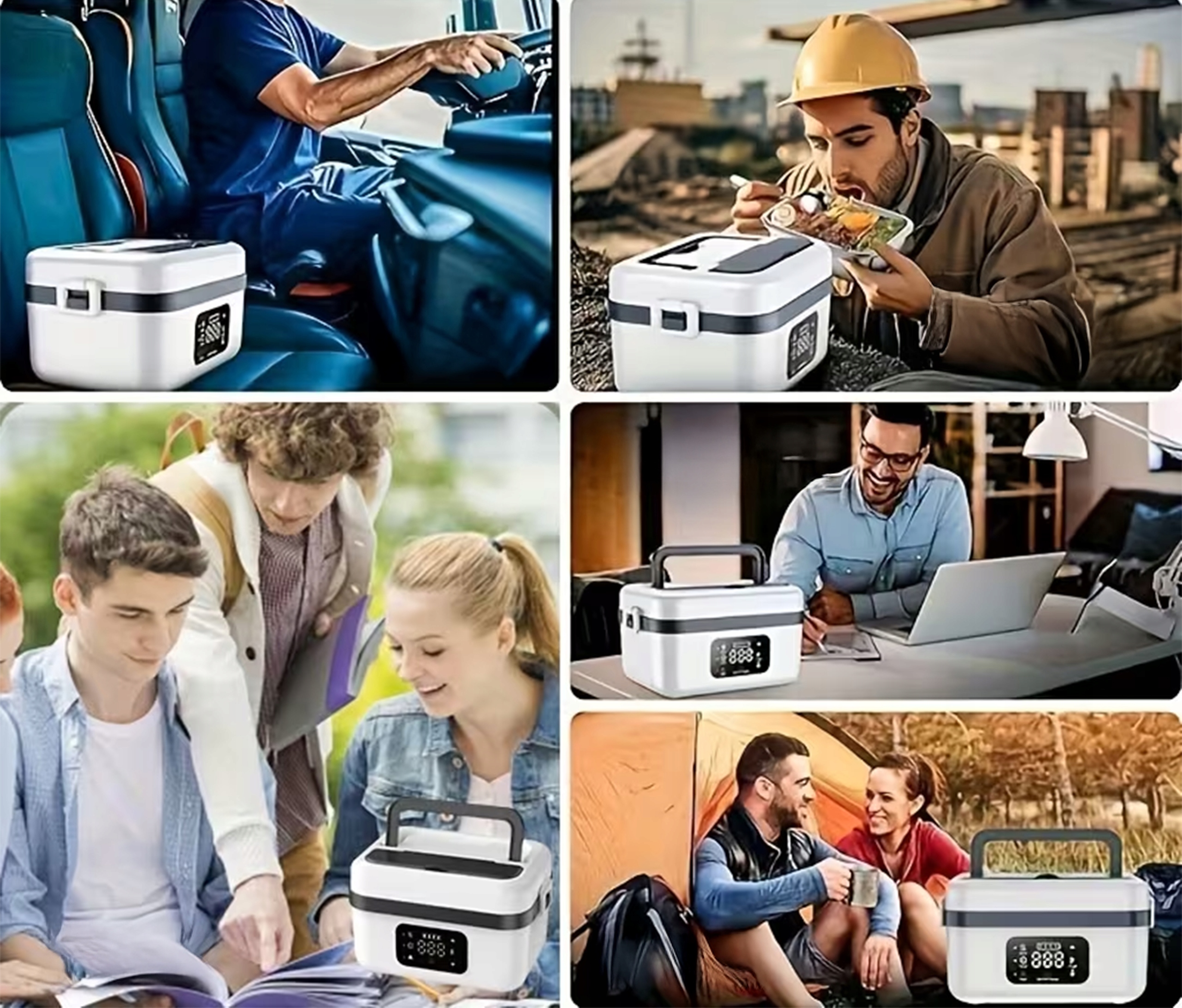 Elektrinė pietų dėžutė, 1 l, 60 W, su terminiu krepšiu, su stalo įrankiais, juoda – gaminio vaizdas 4