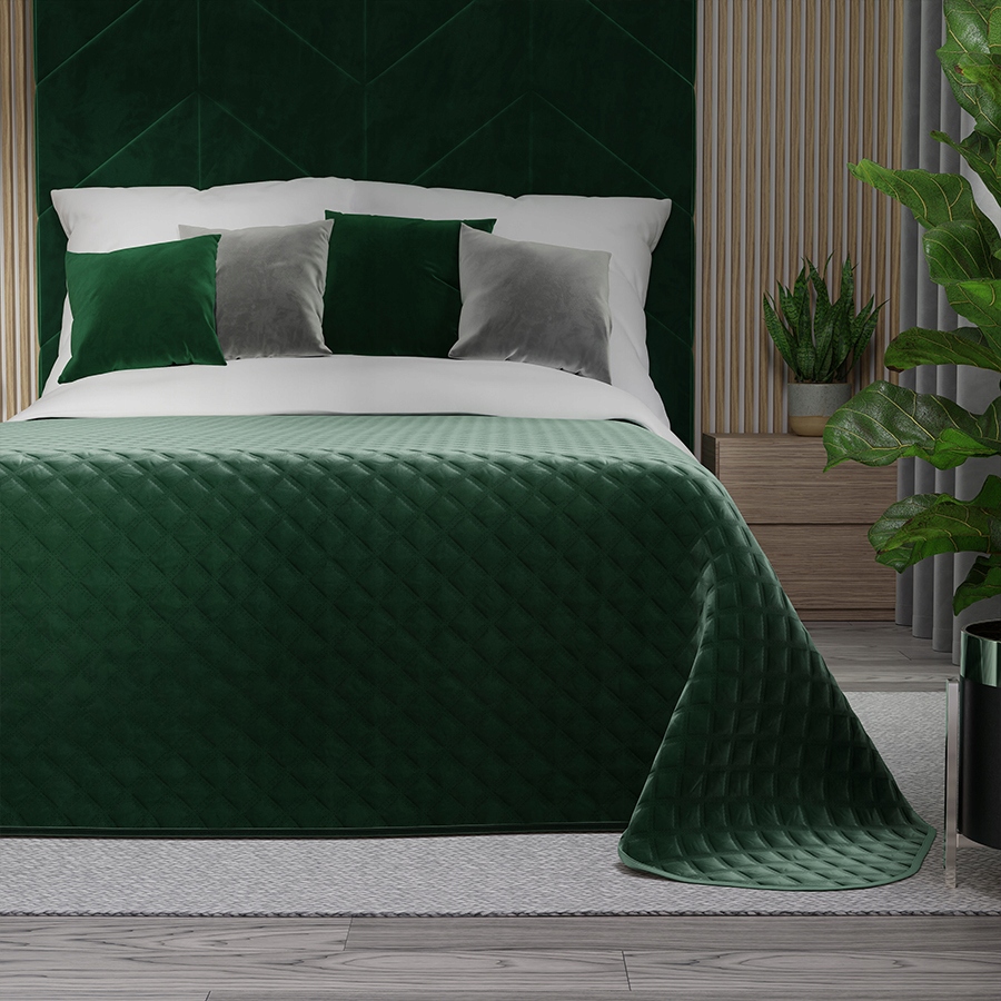Velvi Přehoz na postel, 170 x 210 cm, tmavě zelená barva; lahvový